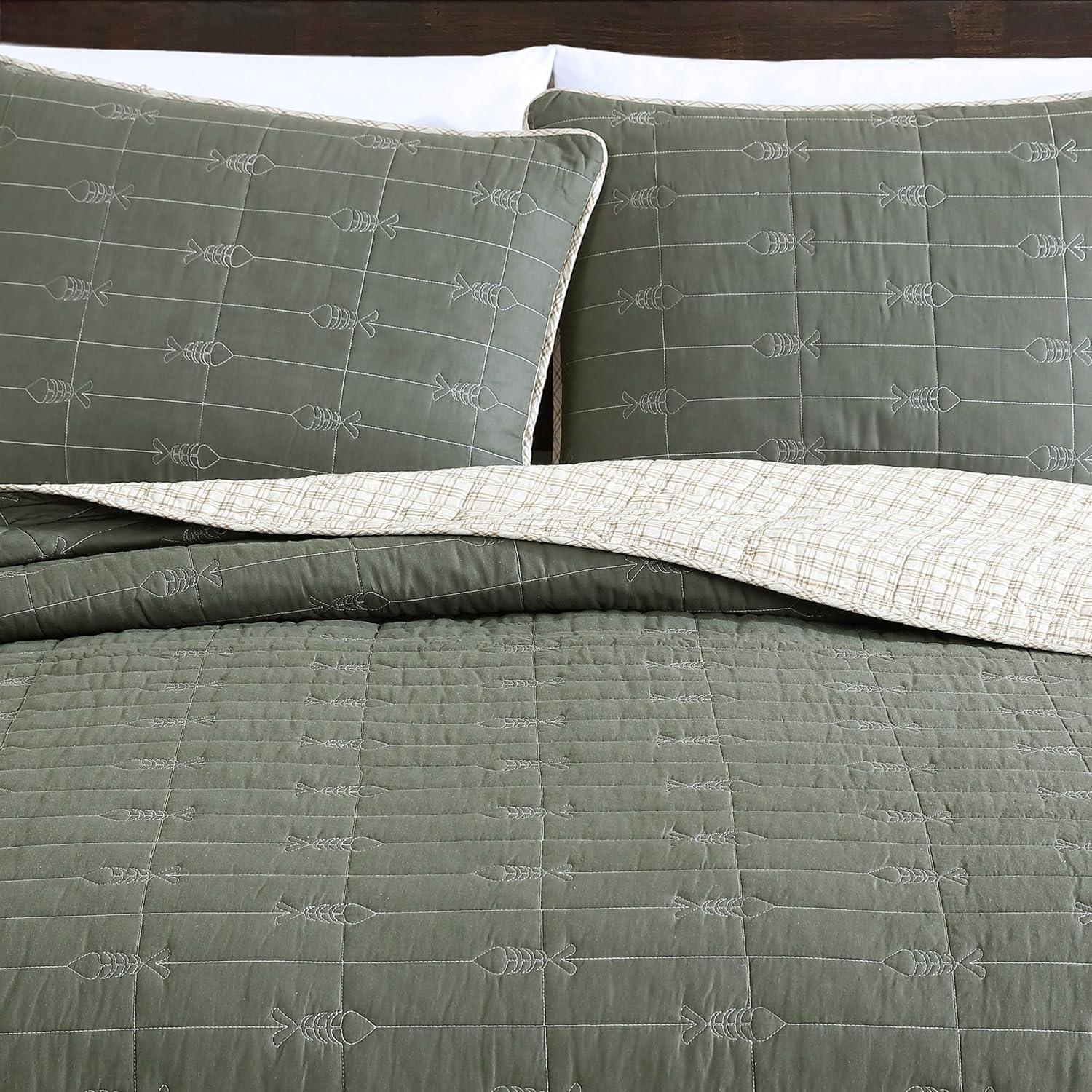 Eddie Bauer Lakehouse Eddie Bauer Green Cotton Reversible Quilt Set