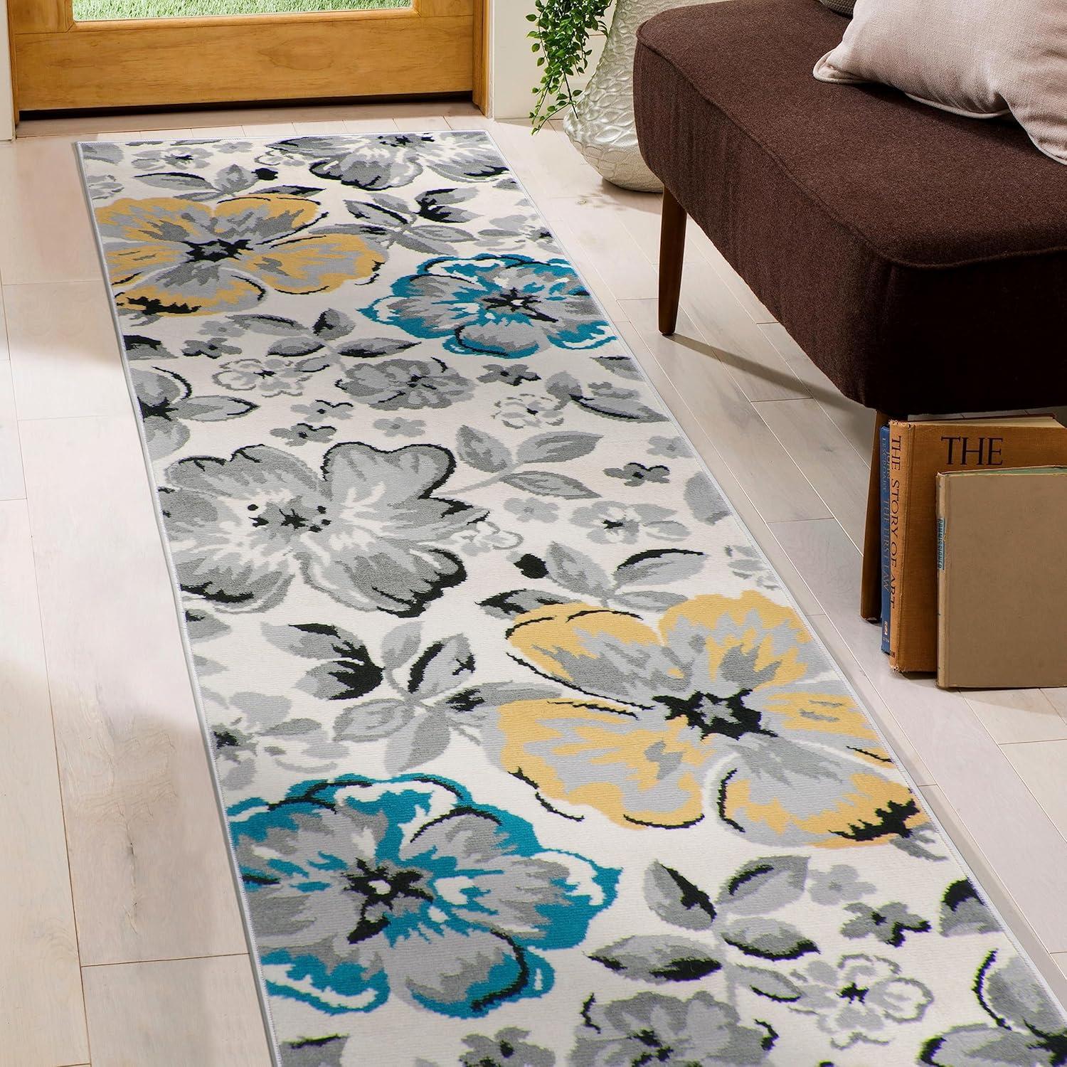 World Rug Gallery Modern Floral Design Cream 2' x 7' Runner Rug