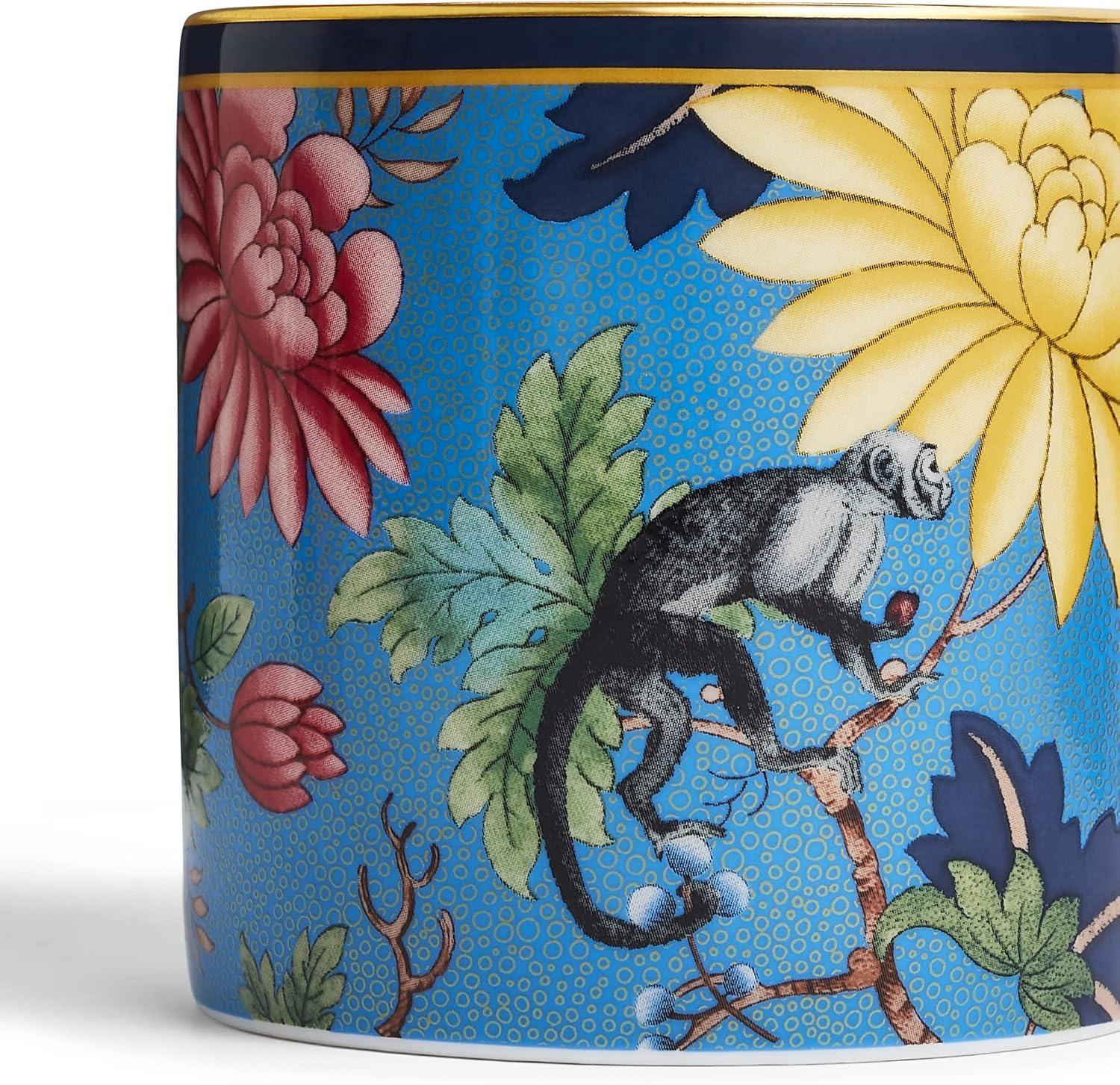 Maximalist Blue and Red Ceramic Mug Set with Animal and Floral Print