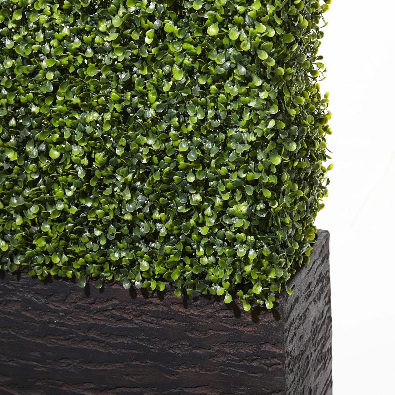 DecMode 66" Tall Boxwood Hedge Artificial Topiary in Realistic Leaves and Black Cement Planter Box