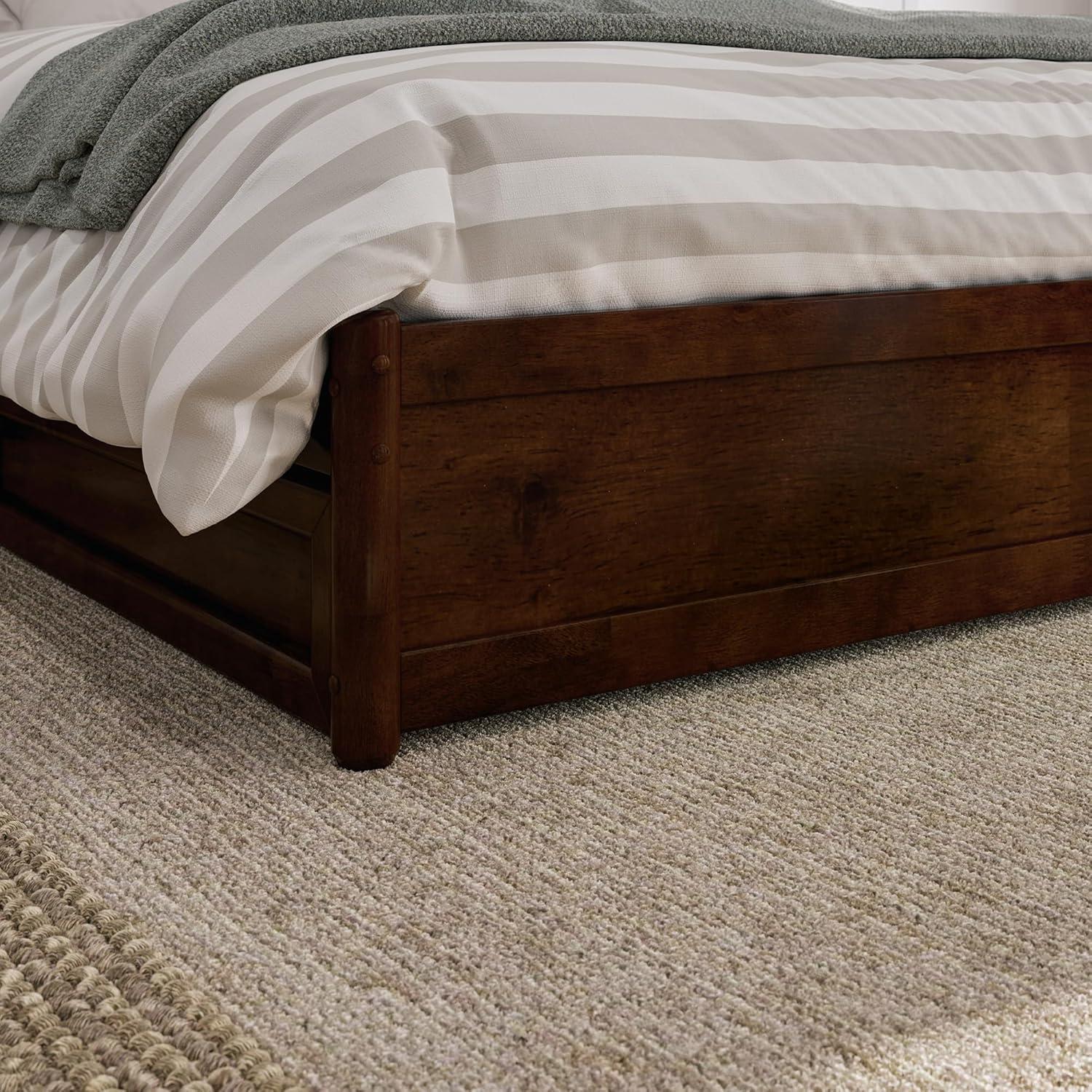 Barcelona King Solid Wood Panel Platform Bed with Storage Drawers in Walnut