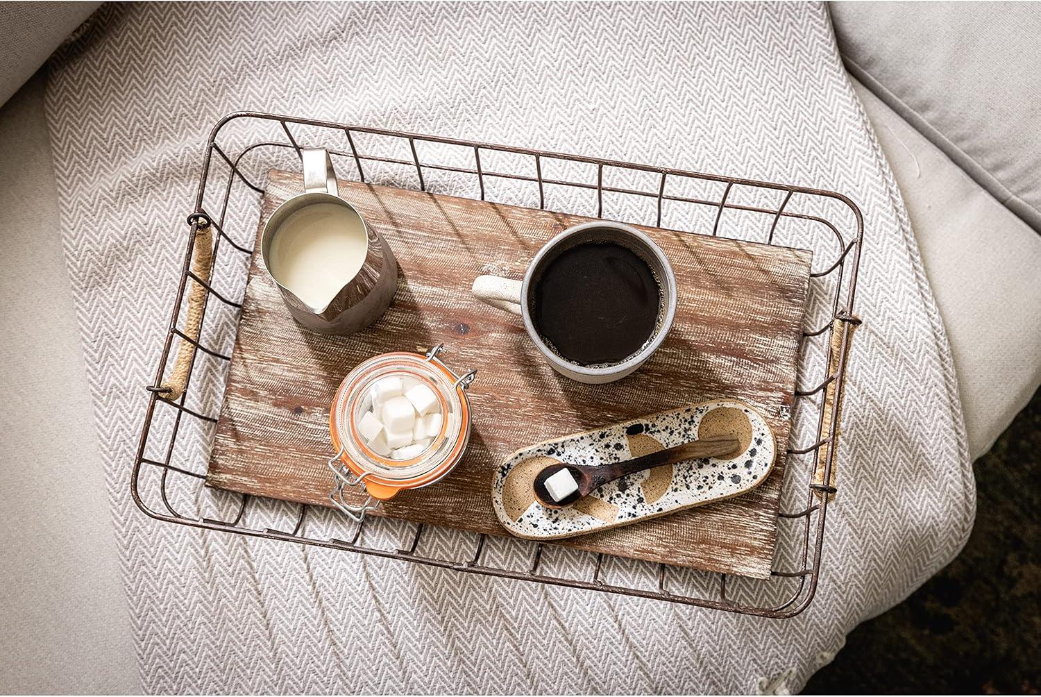 Rustic Woodgrain and Distressed Metal Rectangular Basket Duo