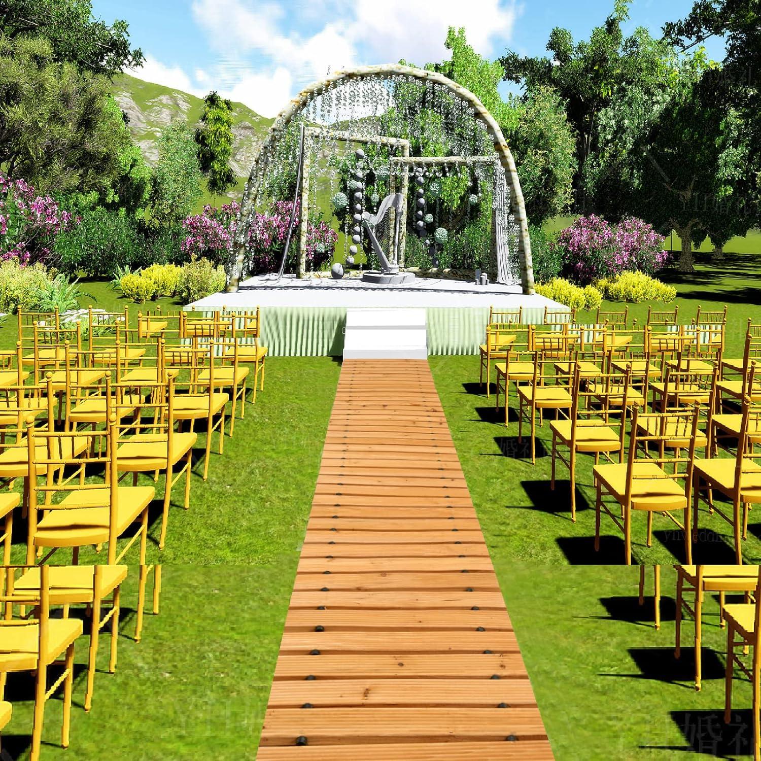 LINSHRY 12FT Wooden Garden Pathway, Outdoor Roll Out Decorative Garden Walkway, Weather-Resistant Non-Slip Hardwood Pathway for Backyard, Beach, Wedding Party Paths