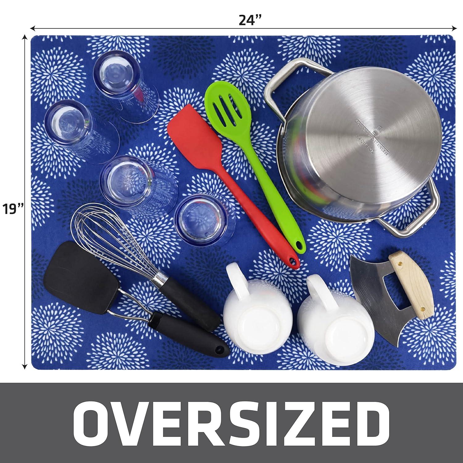 Drymate XL Dish Drying Mat, Kitchen Drip Pad - Absorbent, Waterproof, Slip-Resistant, Machine Washable (19" x 24") (Medicine Blue) (USA Made)