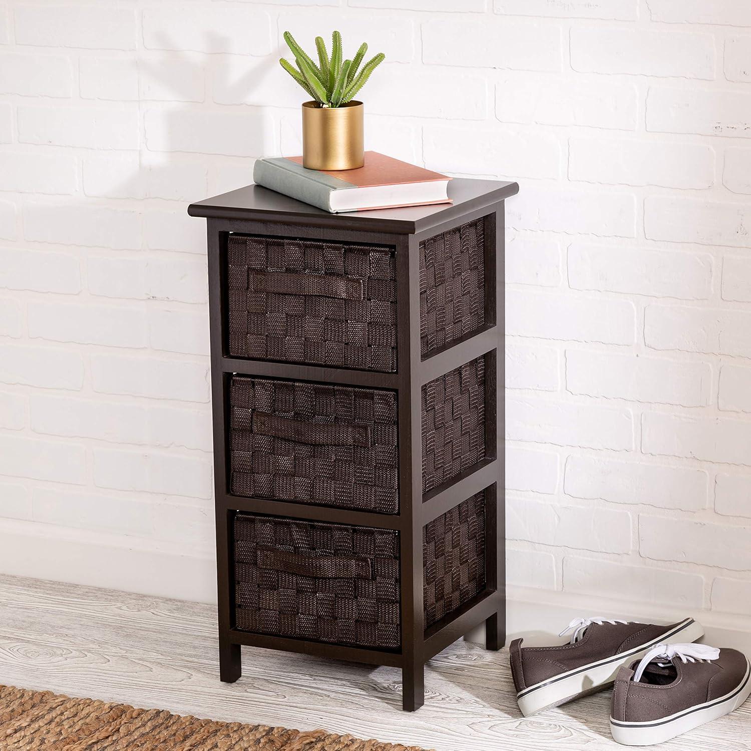 Honey-Can-Do Wood and Woven Fabric 3-Tier Storage Drawers, Brown