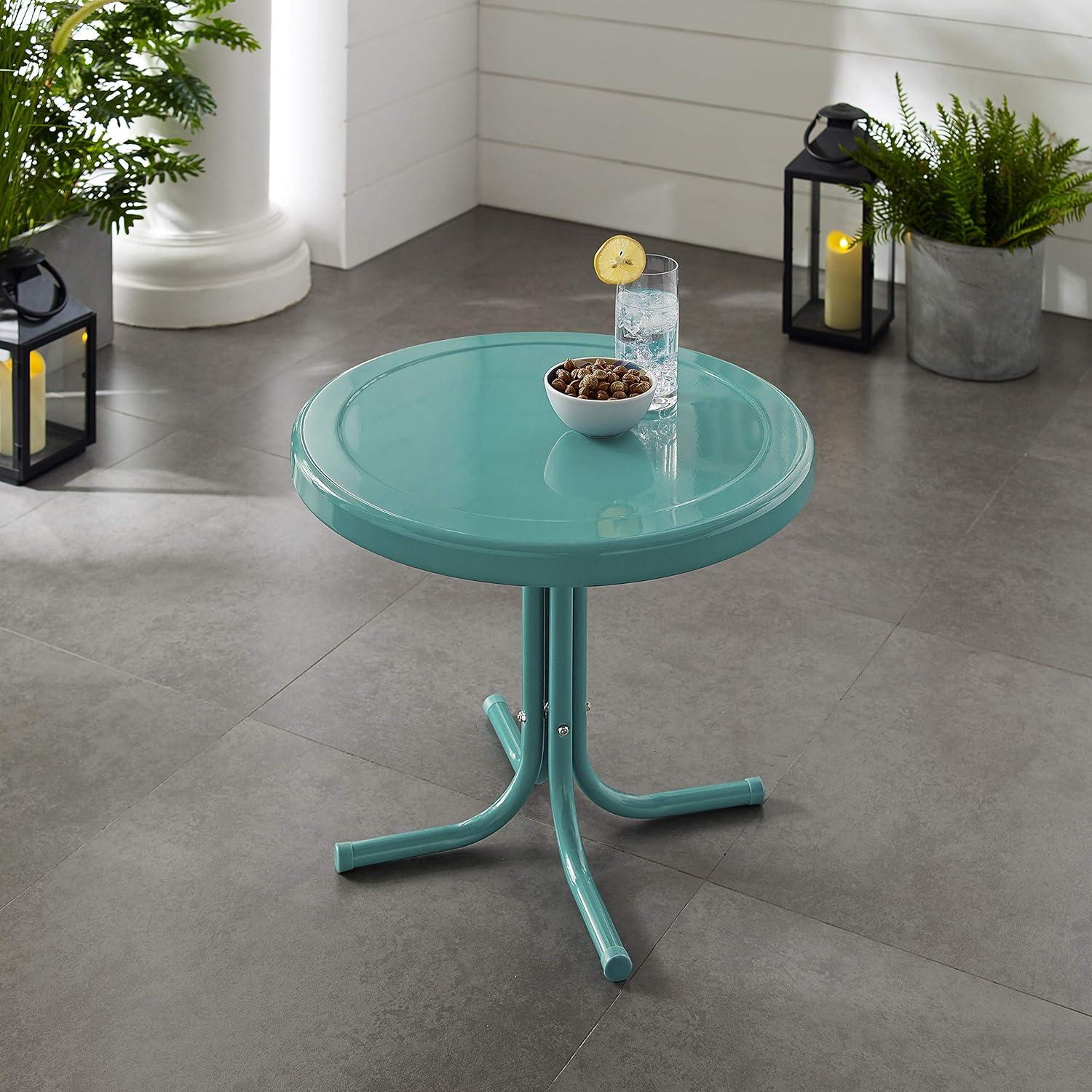 Crosley Retro Metal Patio Side Table Pastel Blue Satin: Vintage Style, Round, Weather-Resistant