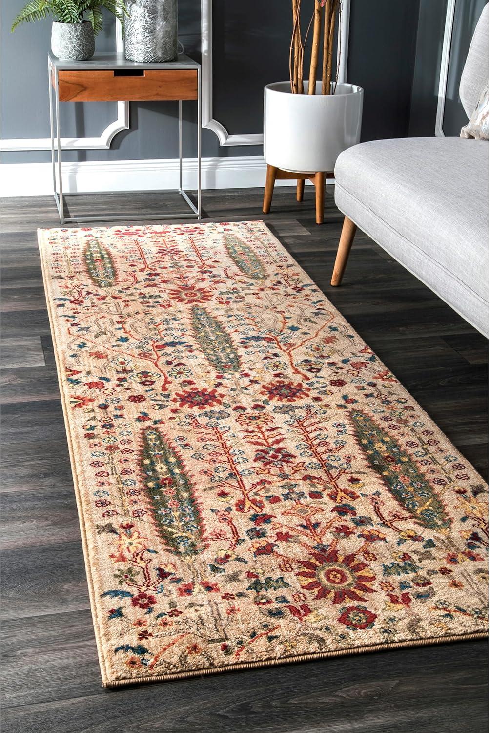 Olive Synthetic Oriental Fringe Runner Rug, 2' 6" x 6'