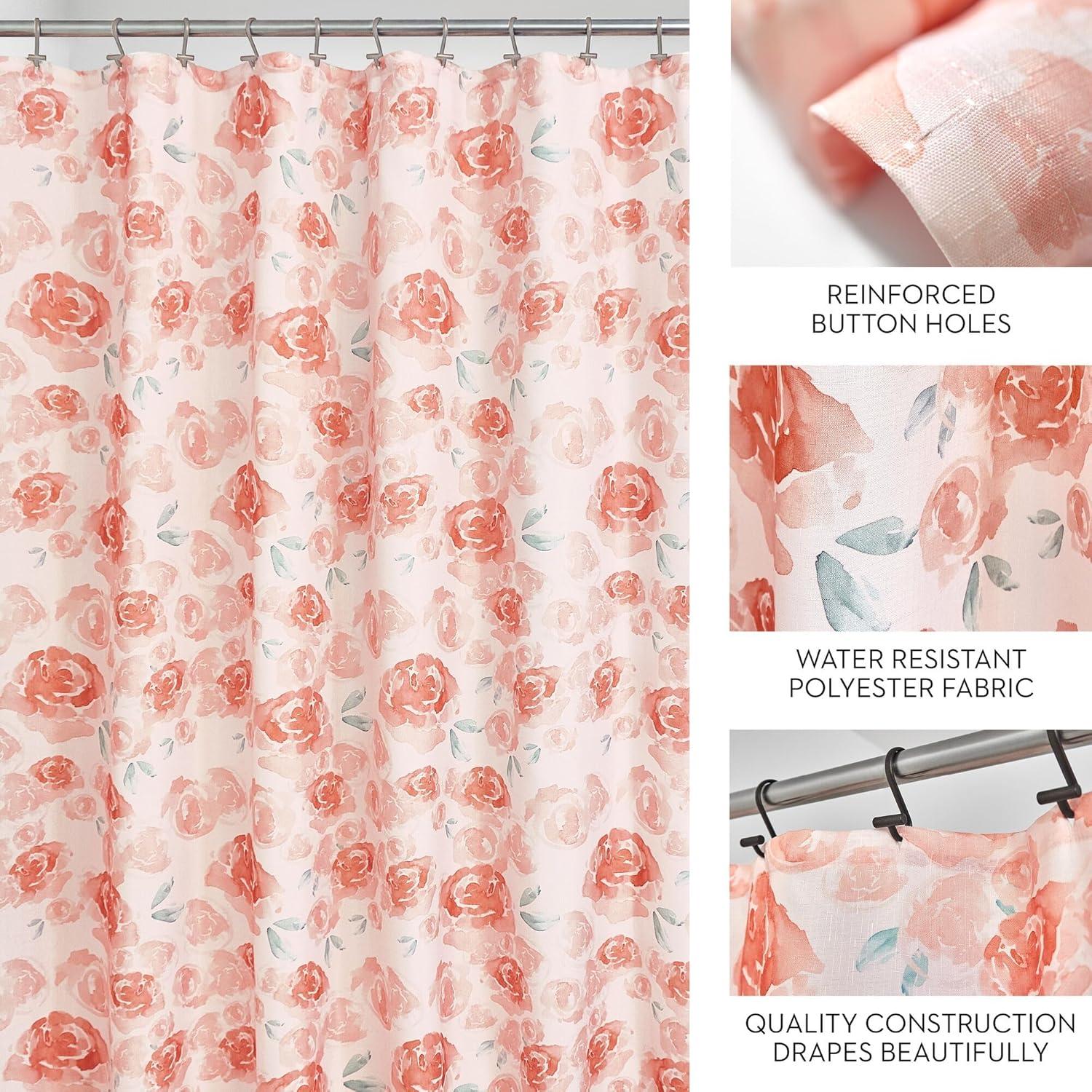 iDesign Watercolor Floral Polyester Shower Curtain - 12 Reinforced Buttonholes - 72" x 72" – Peach