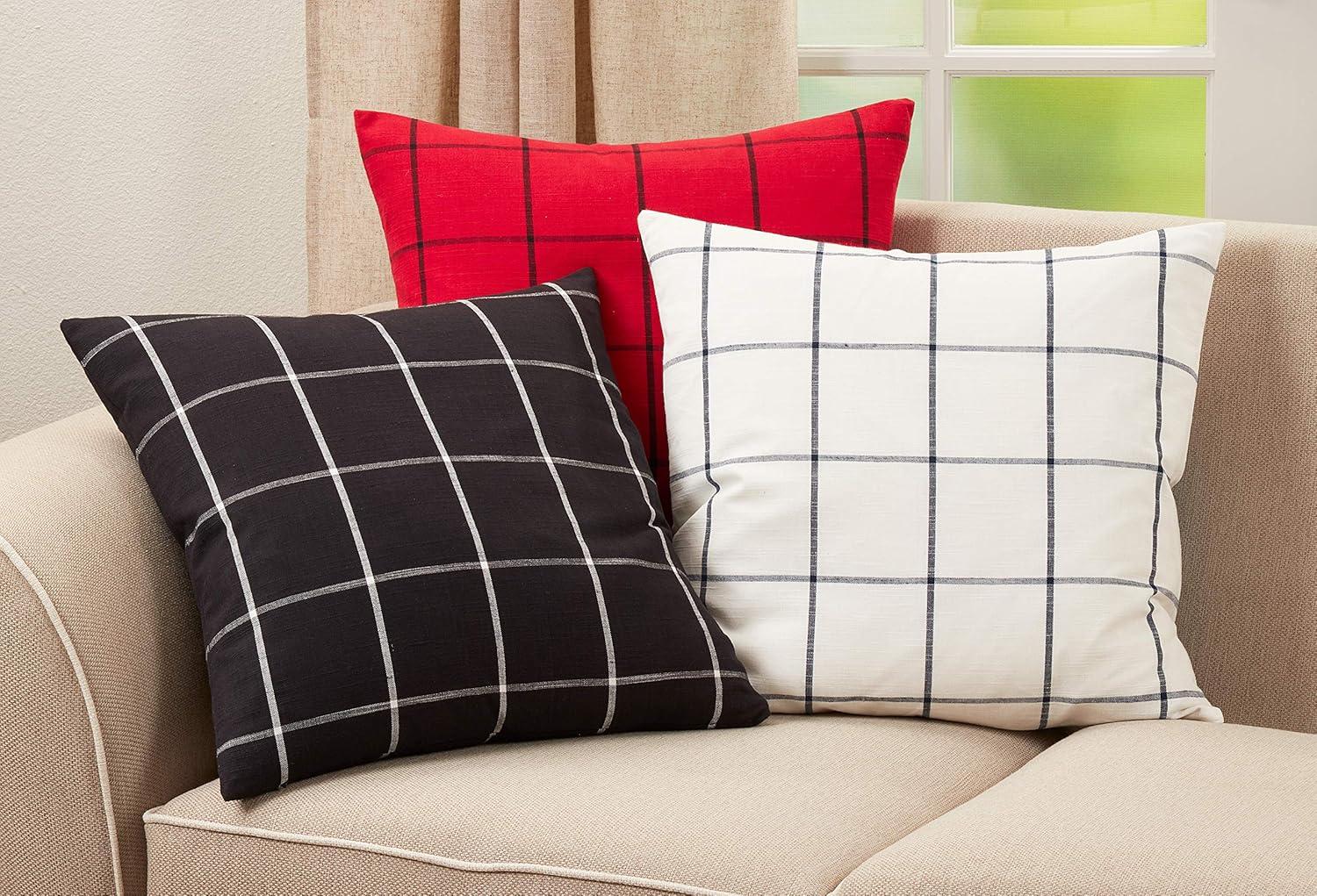 20"x20" Oversize Poly Filled Plaid Square Throw Pillow - Saro Lifestyle: Cotton Cover, Indoor Decorative Cushion