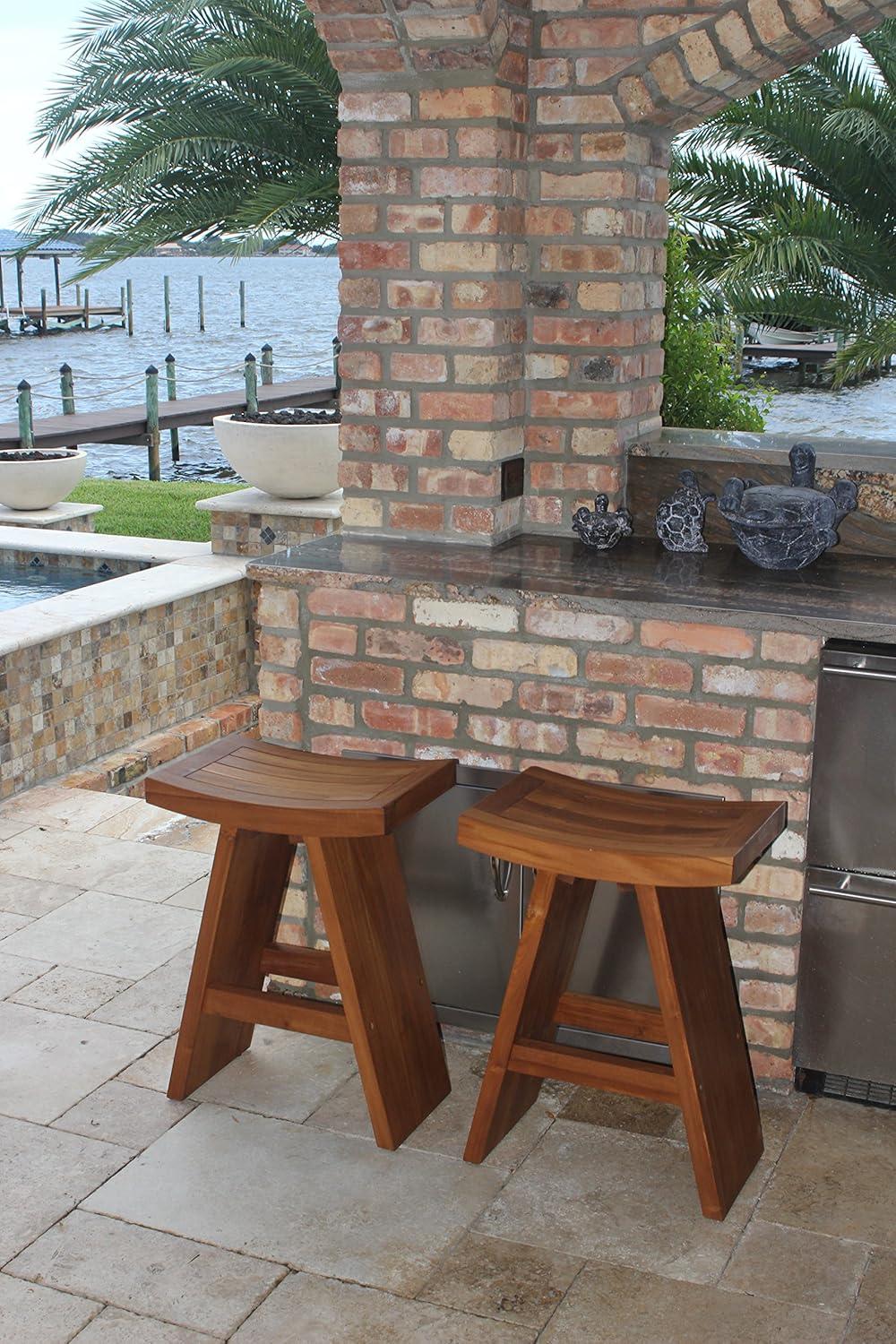 24" Tall Teak Wood Asian-Style Counter Stool