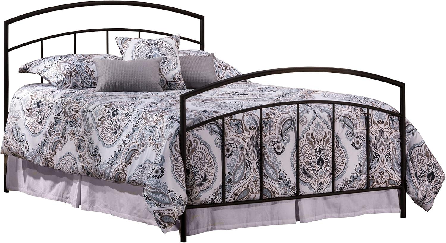 Julien Textured Black Full Metal Bed with Upholstered Headboard