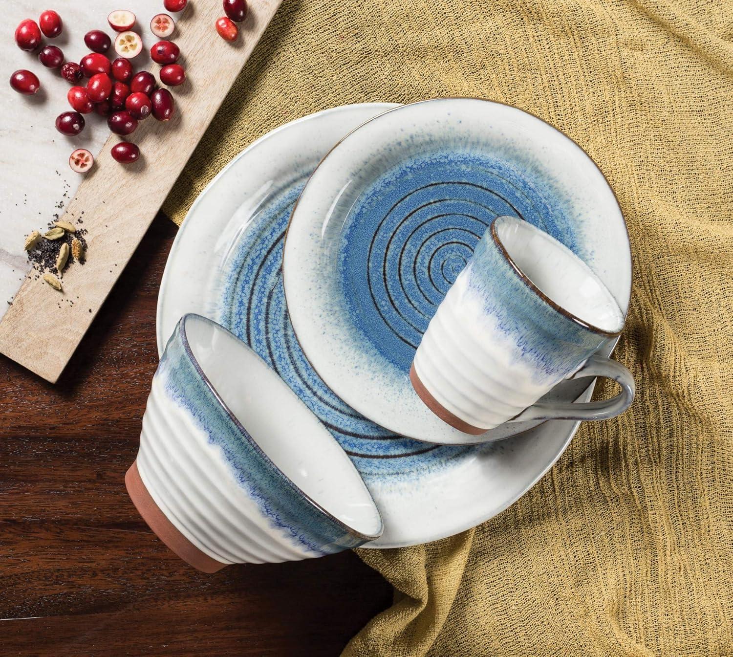 Sango Sango Talia 16-Piece Casual Blue Stoneware Dinnerware Set - Service For 4, Blue/White