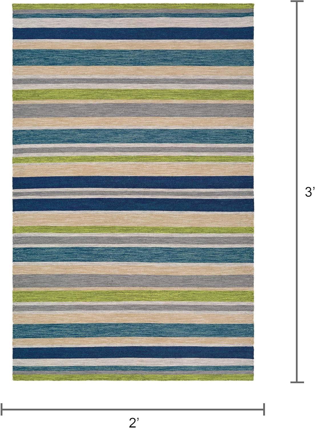 Cottages Ocean Shades 2' x 3' Hand-Woven Blue-Green Outdoor Rug