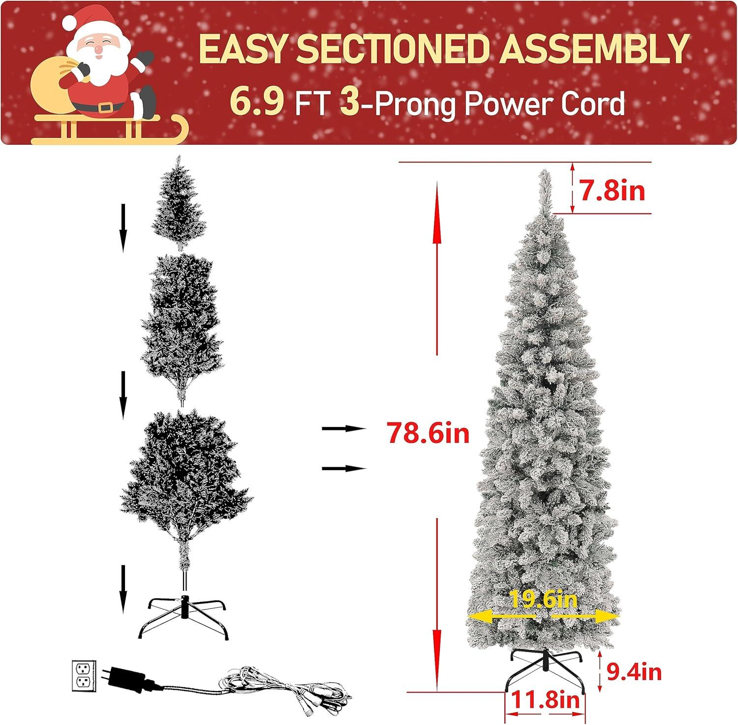 6 FT Artificial Christmas Tree Pine Hinged with 1000 Branch Tips and Sturdy Metal Base