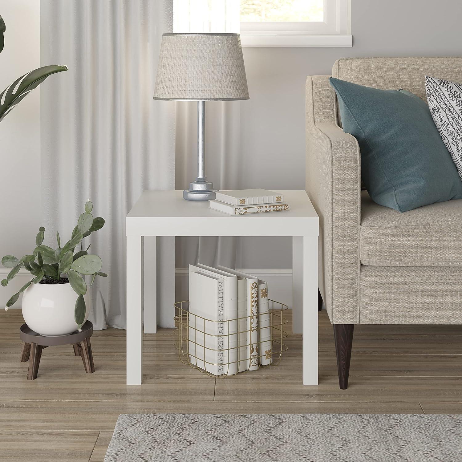 White PVC Laminated Parsons End Table, 20"