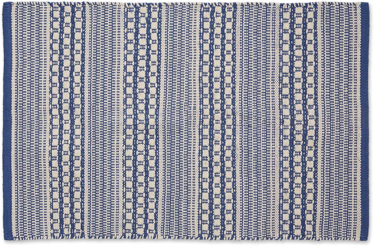 Contemporary Home Living 36" Blue Dobby Stripe Hand-Loomed Rectangular Rug