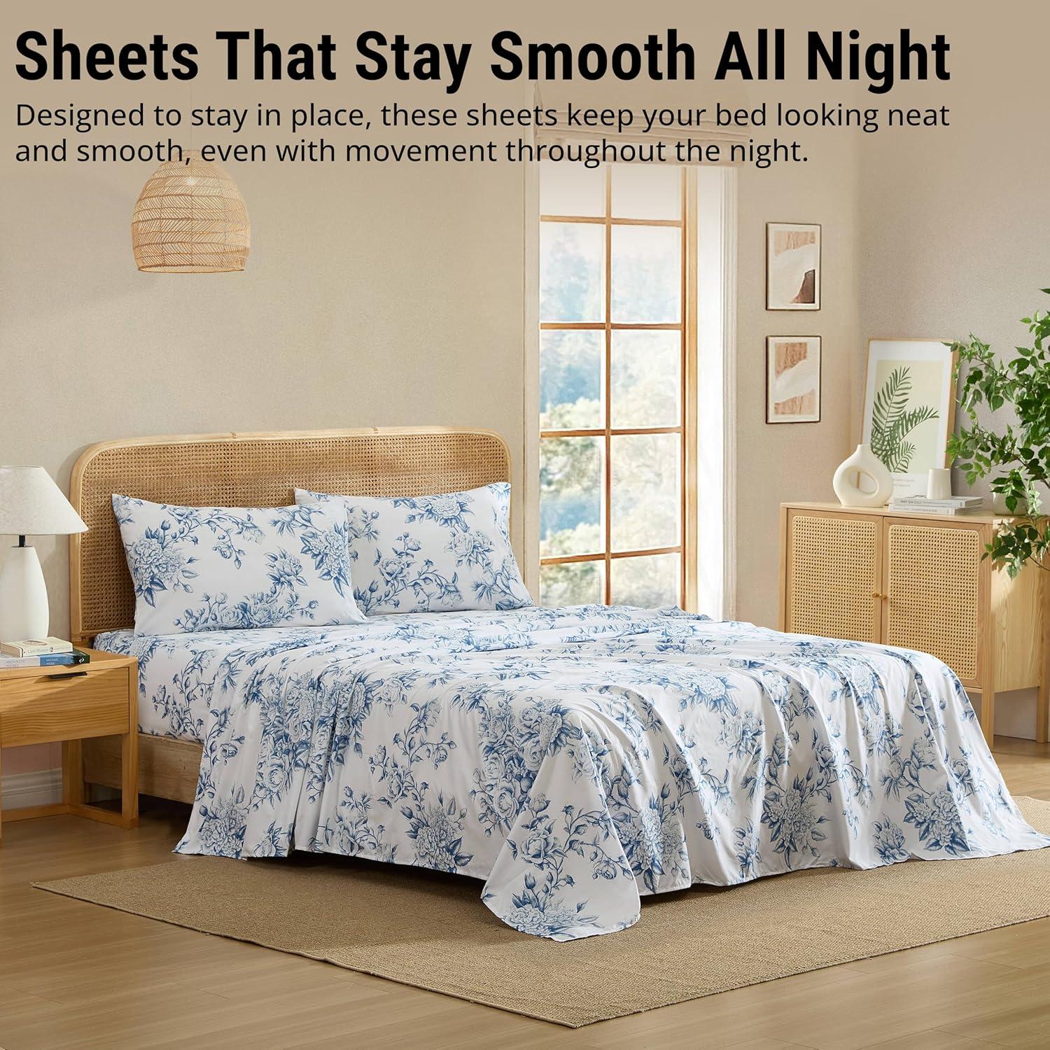 HLC.ME HLC.ME Rose Toile Floral Bed Sheets - Wrinkle Resistant & Ultra Soft - Fits Mattresses up to 15 Inches Deep (Sage Green)