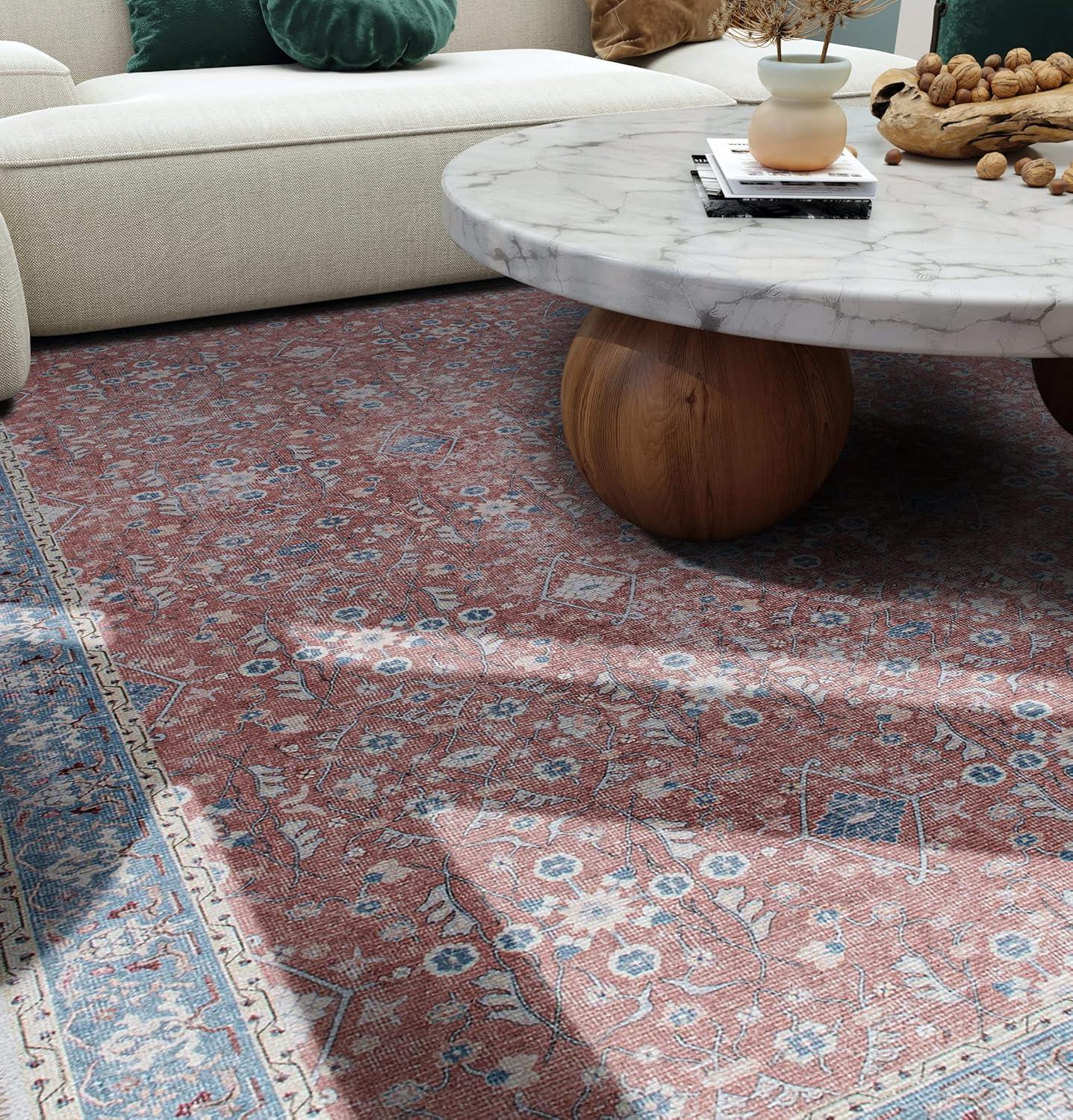 Rugshop Transitional Bordered Floral Stain Resistant Flat Weave Eco Friendly Premium Recycled Machine Washable Area Rug 3'3"x5' Rust