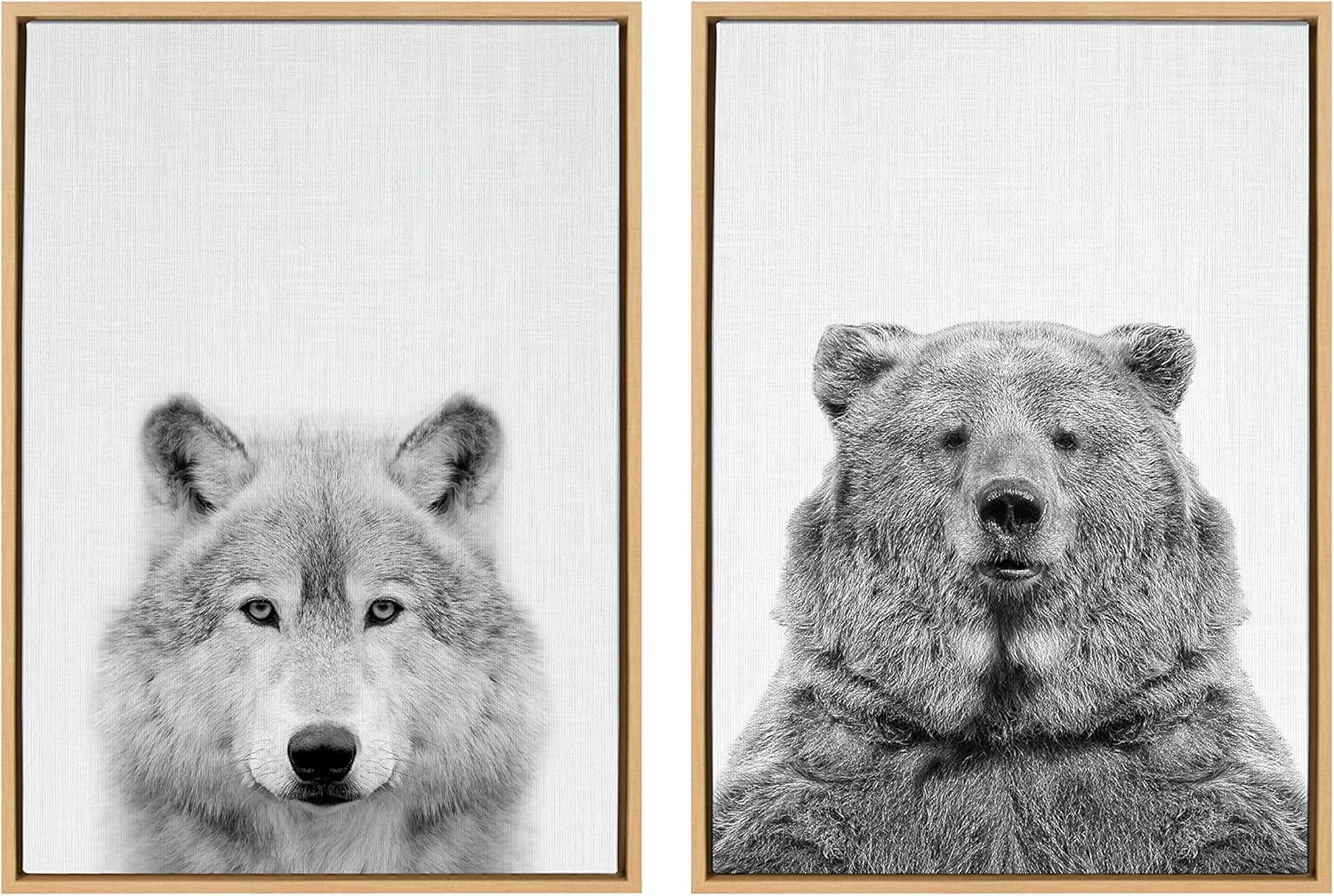 (Set of 2)  Sylvie Wolf Bear European Canvas Art Set by Simon Te - Kate & Laurel All Things Decor