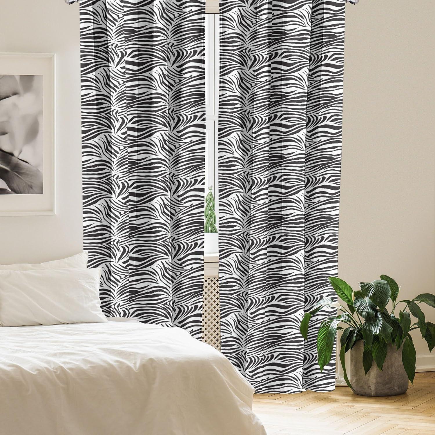 Ambesonne Black White Curtains, Wild Zebra Lines, Pair of 28"x63", Black White