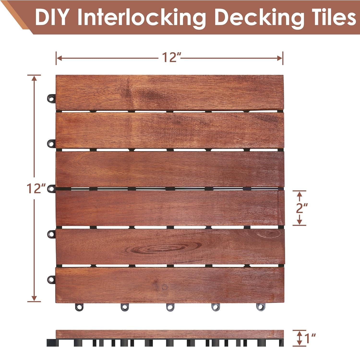 Natural Acacia Wood Interlocking Deck Tiles with Water Protection, 27 Pack