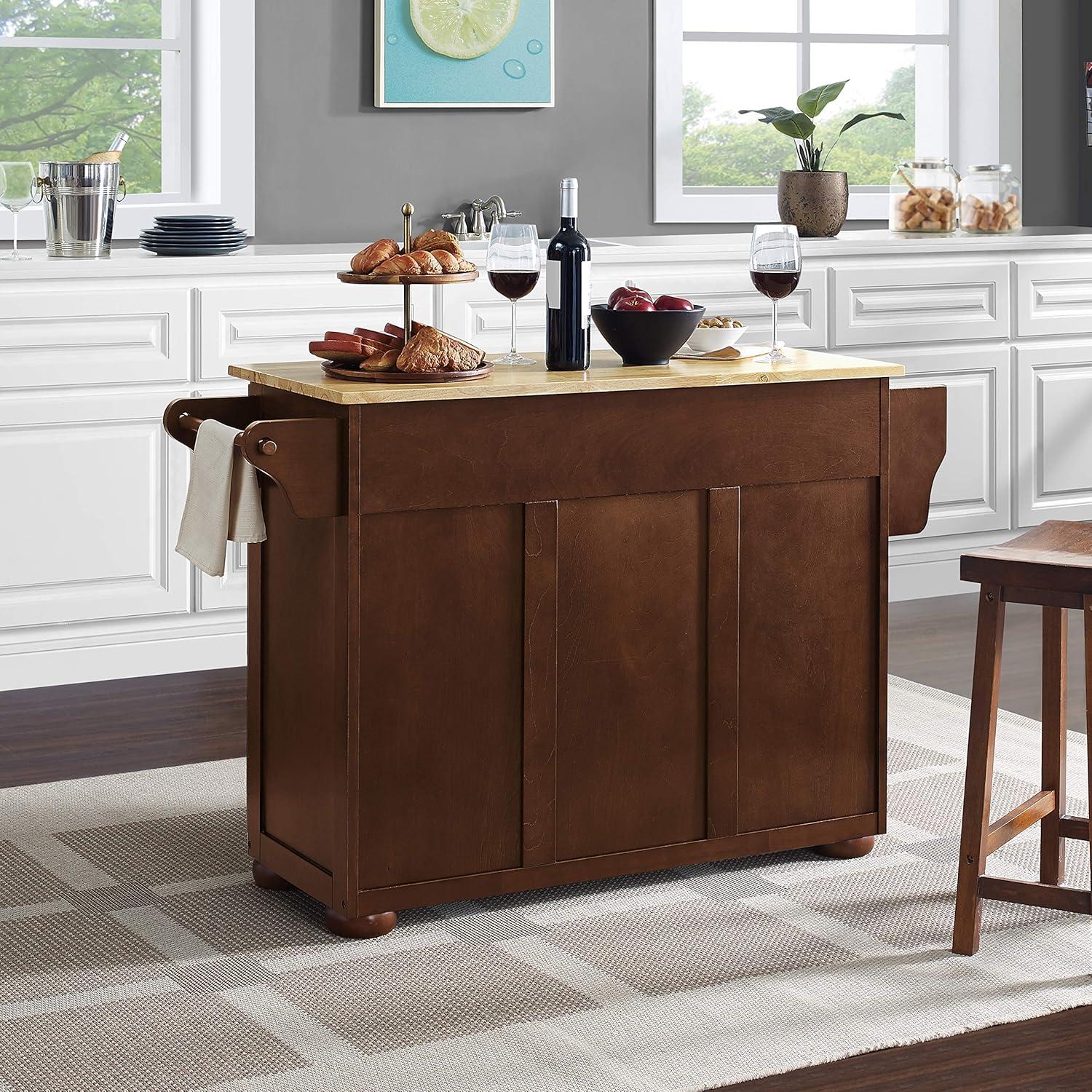 Crosley Eleanor Natural Wood Top Kitchen Island in Mahogany