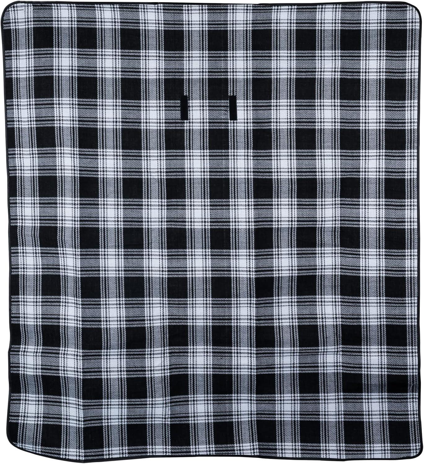 True Dine Picnic Blanket in Black Plaid, 4.5ft x 5ft (54in x 60in) Picnic Blankets Waterproof Foldable, Outdoor Gifts, Picnic Accessories, Set of 1