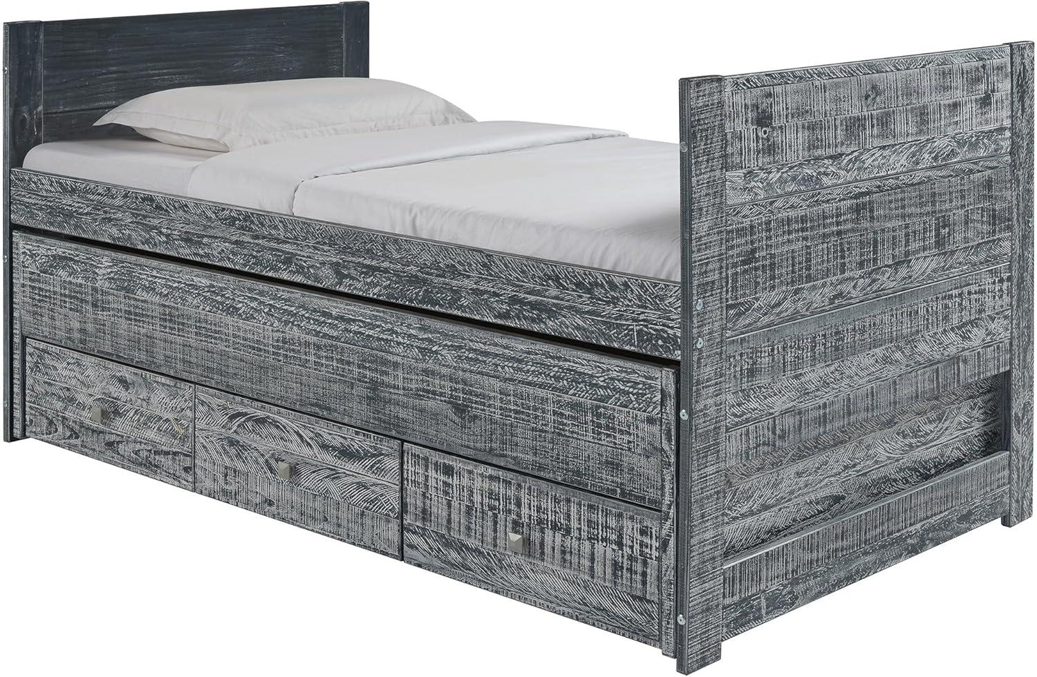 Bedz King Twin Captains Bed with Trundle and 3 Built in Drawers, Weathered Black