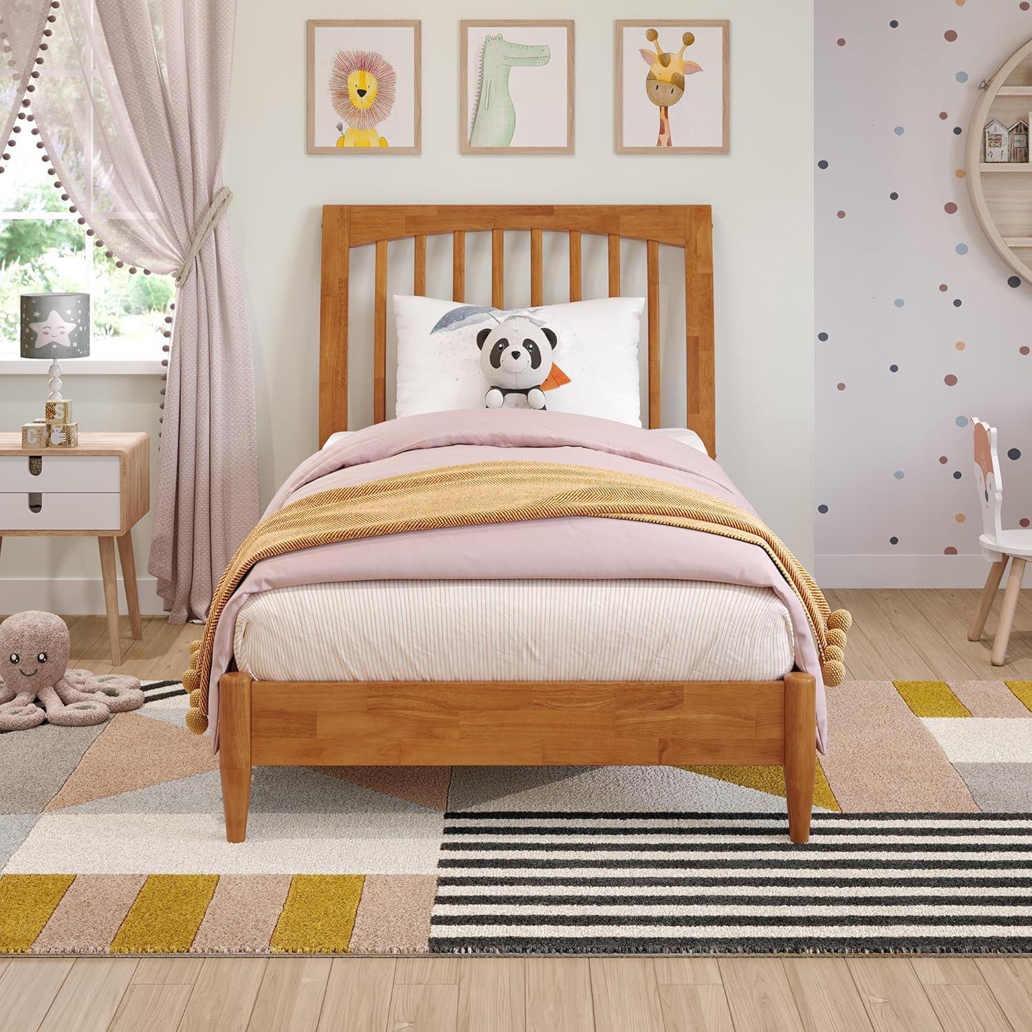 AFI Orleans Queen Solid Wood Low Profile Sleigh Platform Bed, Light Toffee