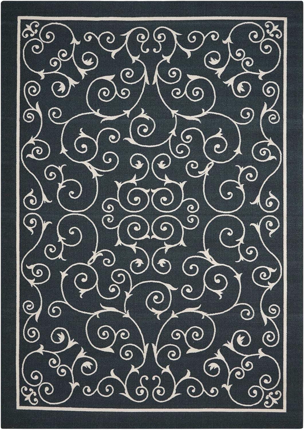 Classic Black Floral 5' x 7' Synthetic Indoor/Outdoor Area Rug