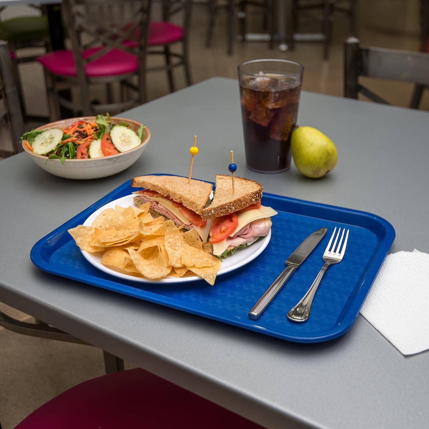 Blue Plastic 16" x 12" Cafeteria Tray with Basket Weave Surface