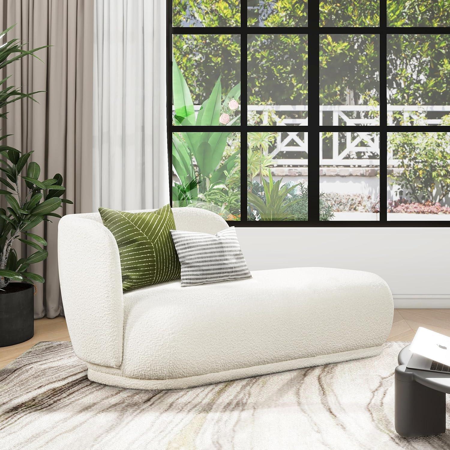 Aire 75" RAF Modern Rounded Chaise Lounge Ivory White Boucle
