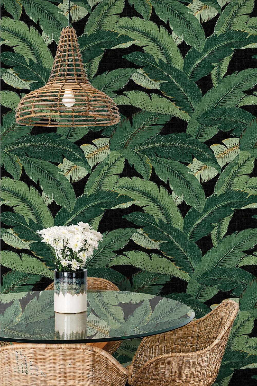 Tommy Bahama  Swaying Palms Coal Peel & Stick Wallpaper - 20.5 in. W x 18 ft. L