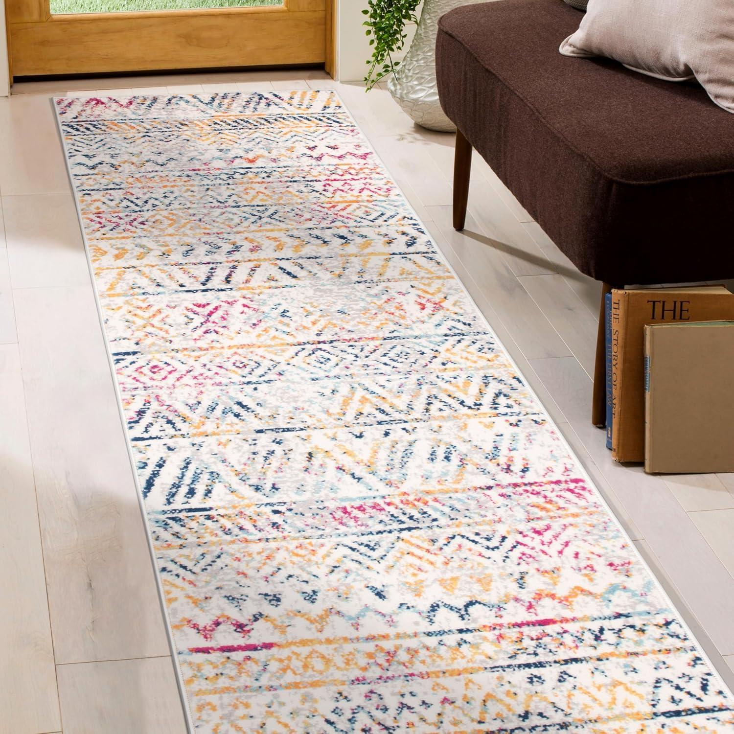 World Rug Gallery Geometric Distressed Bohemian Multicolored 2' x 7' Runner Rug