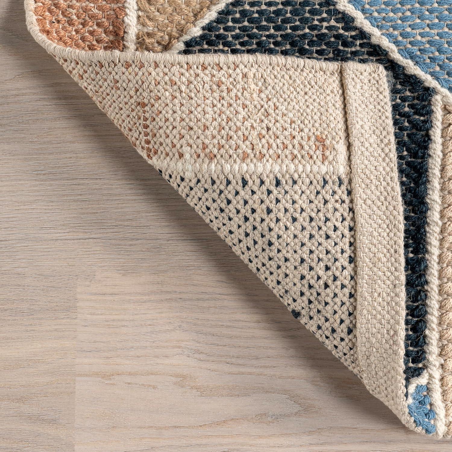Nuloom Rhea Geometric 5x8 Wool Jute Indoor Area Rug for Dining Room Rug Neutral Rug Living Room Rug Kitchen, Blue