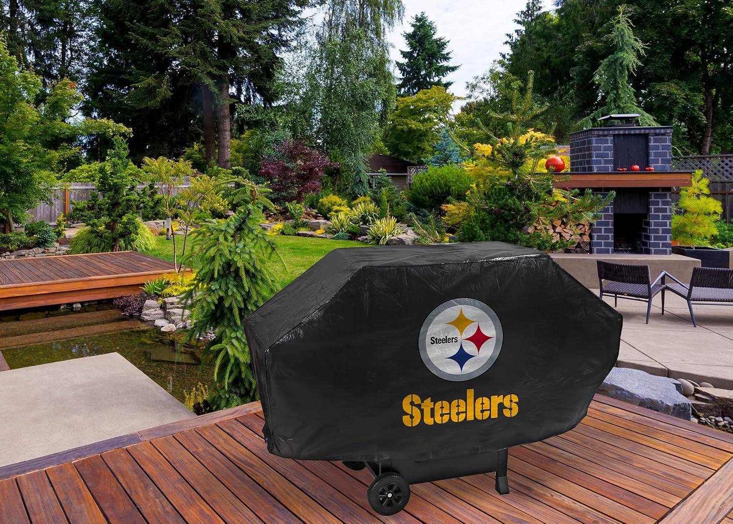 Pittsburgh Steelers Black Vinyl Gas Grill Cover, 68 x 21 x 35 Inches