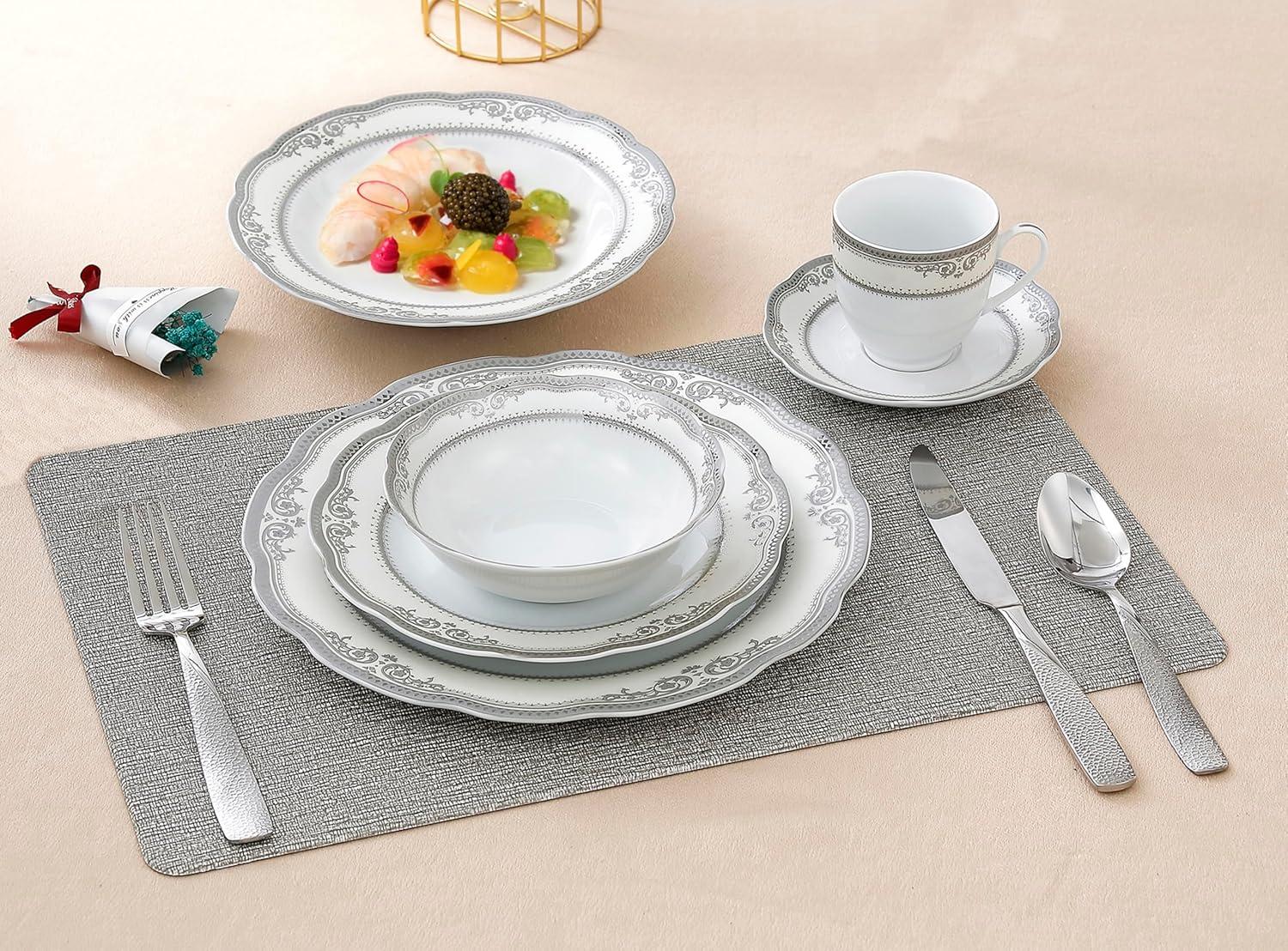 Stylish and Elegant 24 Pieces Porcelain Dinnerware Set Service for 4 People for Hosting Parties and Events - Victoria Design