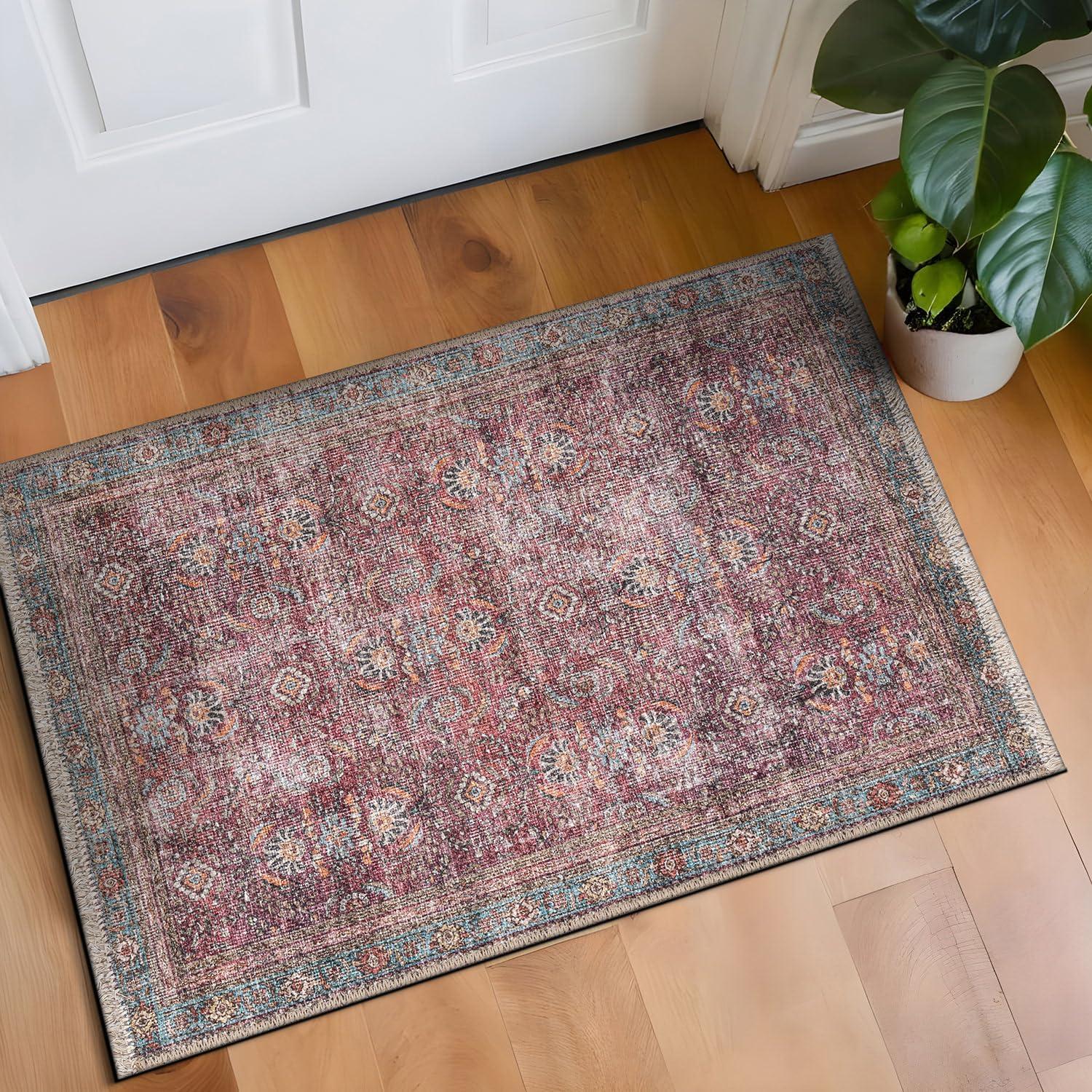 World Rug Gallery Distressed Vintage Bordered Machine Washable Area Rug