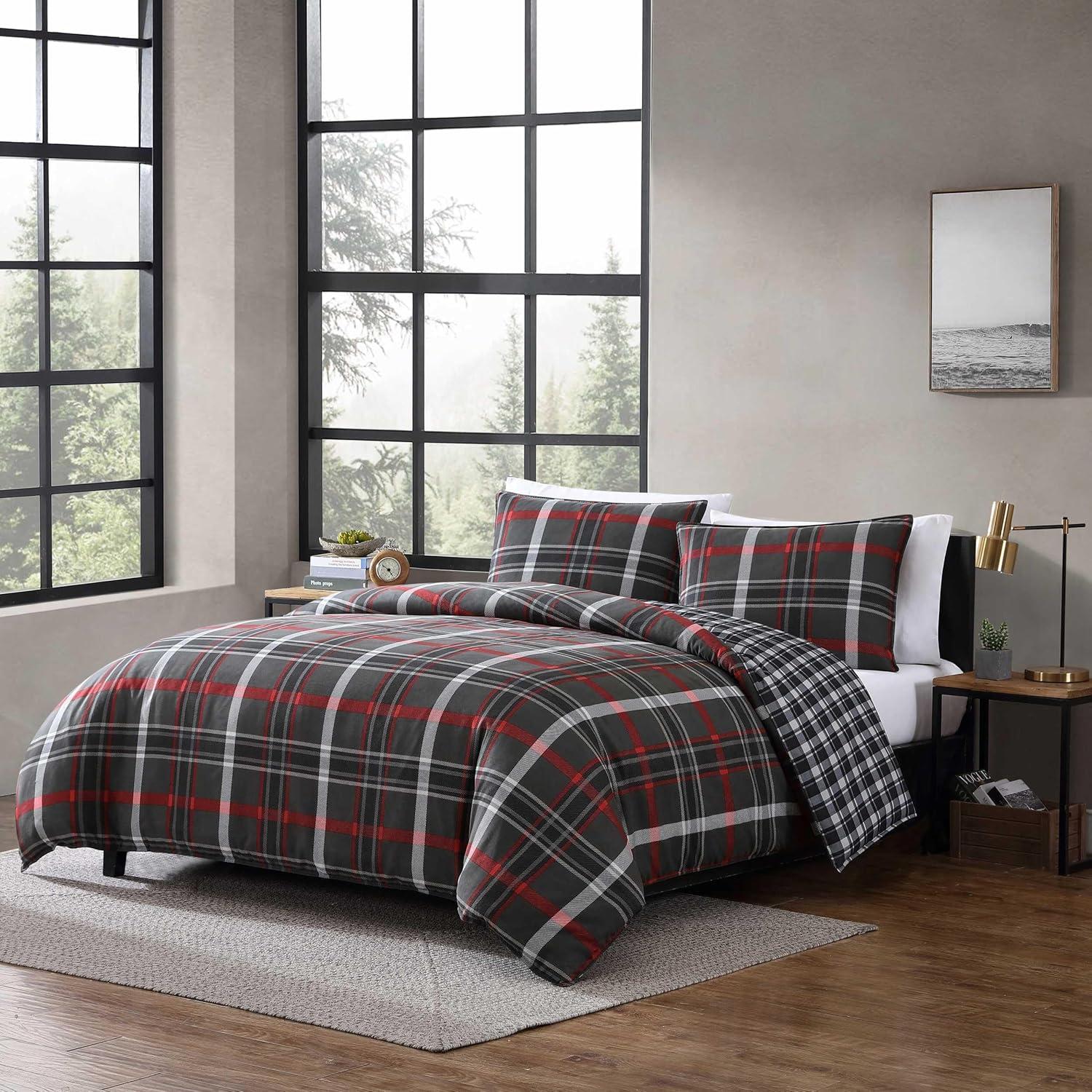 Eddie Bauer Willow Plaid Reversible Grey Duvet Cover Set