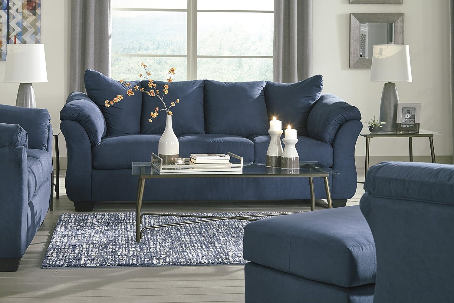 Signature Design by Ashley Contemporary Darcy Ottoman Microfiber Blue