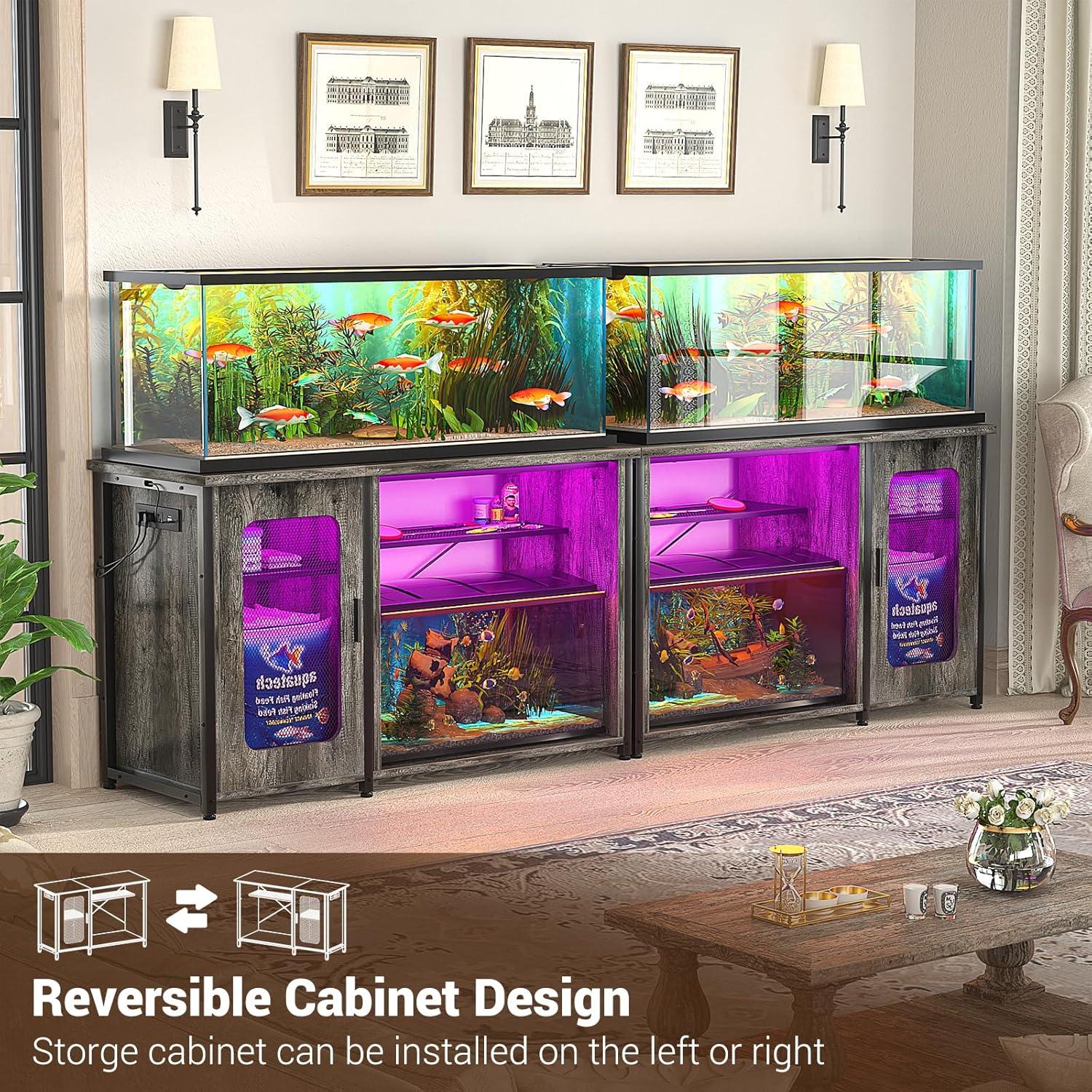 Black Oak 55-75 Gallon Metal Aquarium Stand with Cabinet and LED Light