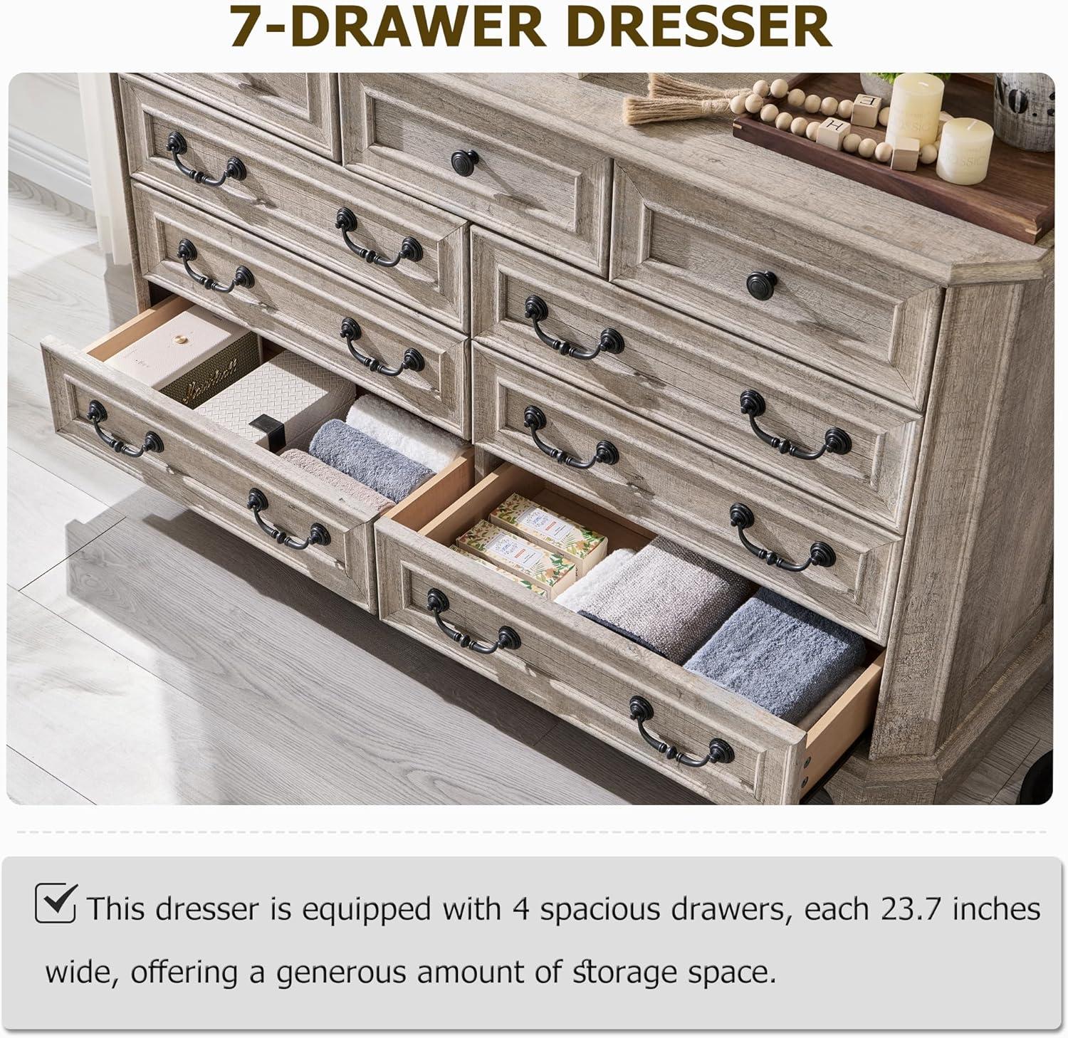 Light Rustic Oak Farmhouse 9-Drawer Wood Dresser