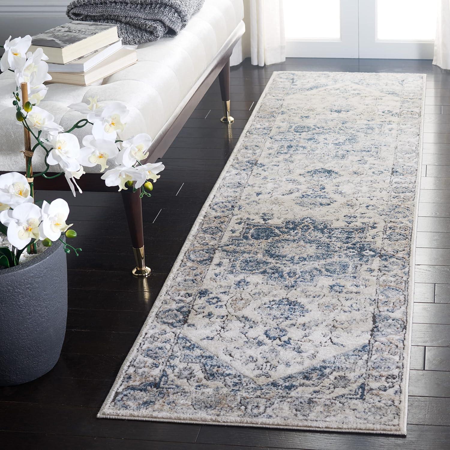 Oregon ORE868 Power Loomed Indoor Runner Rug - 2'2"x8' - Ivory/Blue - Safavieh