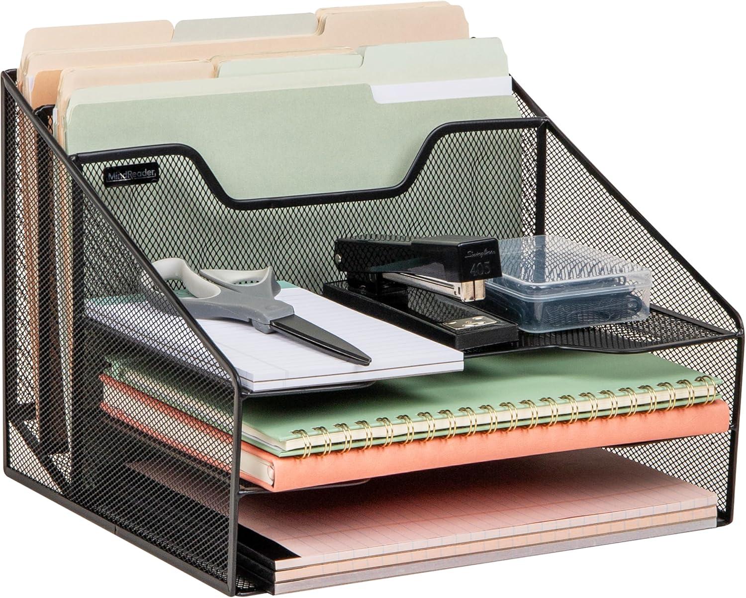 Mind Reader Desktop Organizer, Vertical File Holder, Paper Trays, Office, Metal Mesh, 12.5"L x 11.5"W x 9.5"H