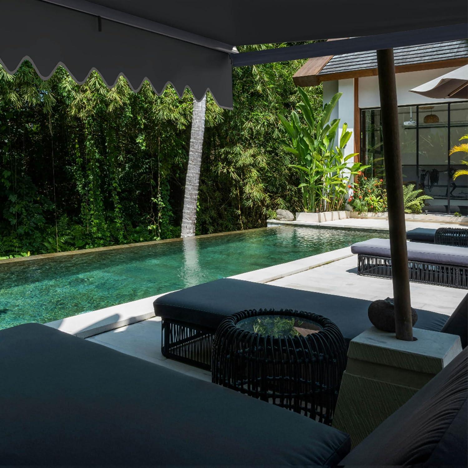 Retractable Home Patio Awning | Deck Canopy |UV Protection Sunshade | Manual Black Frame | Upgraded 2024