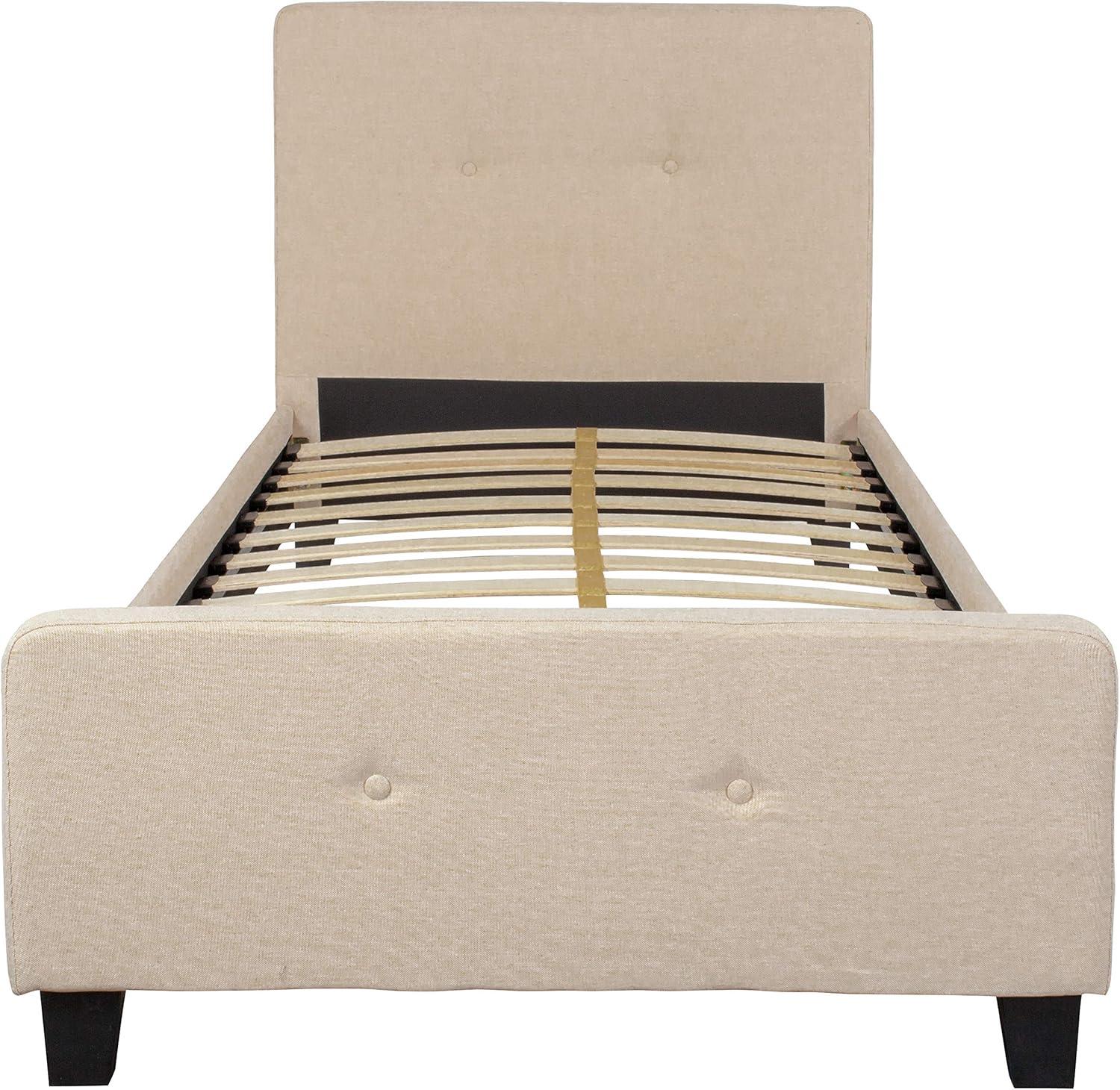 Flash Furniture Tribeca Queen Size Tufted Upholstered Platform Bed in Beige Fabric