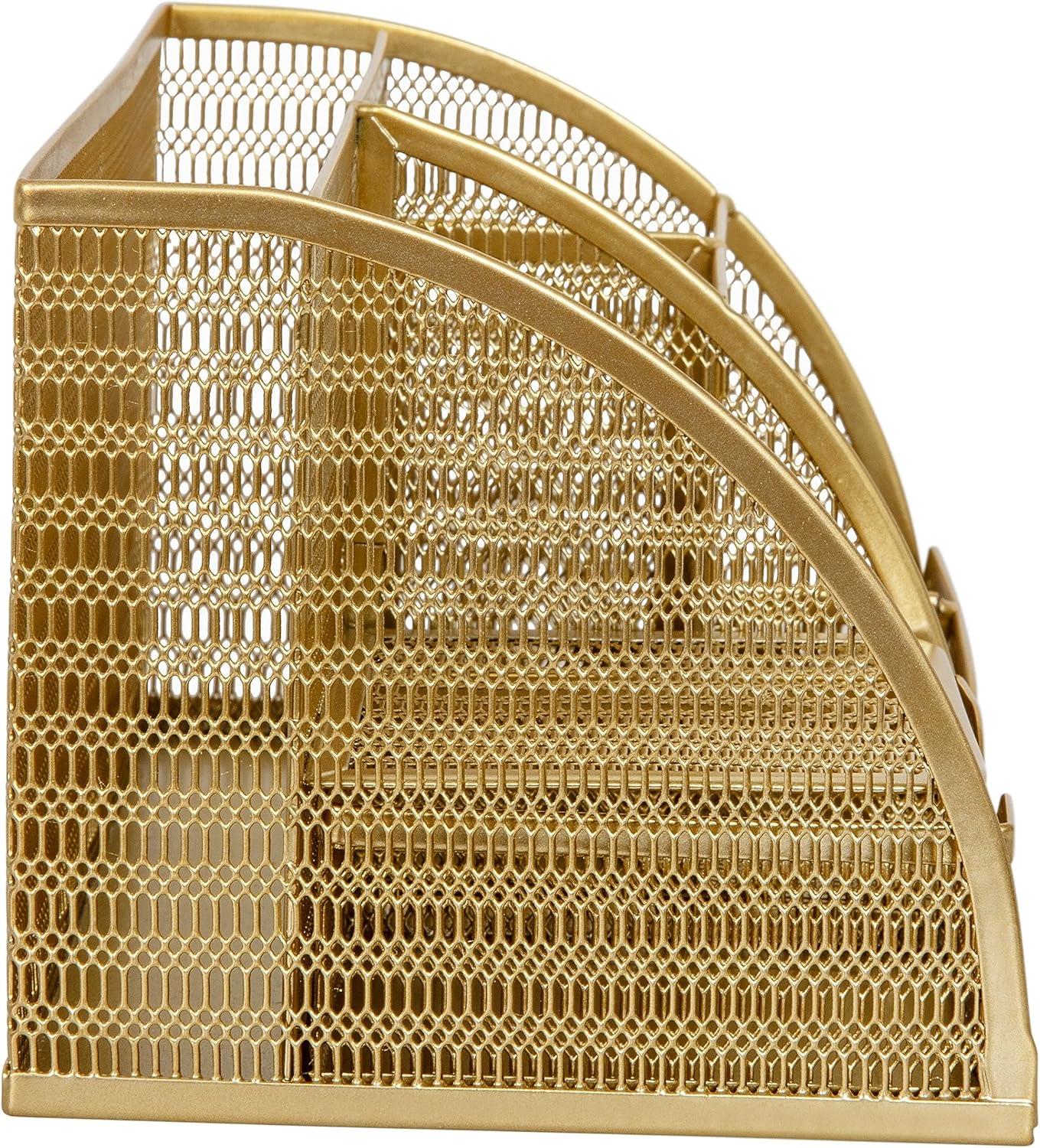 Martha Stewart Ryder Gold Mesh Metal Small Desktop Organizer for Office Accessories, Notebooks, Pen Holder and Drawer