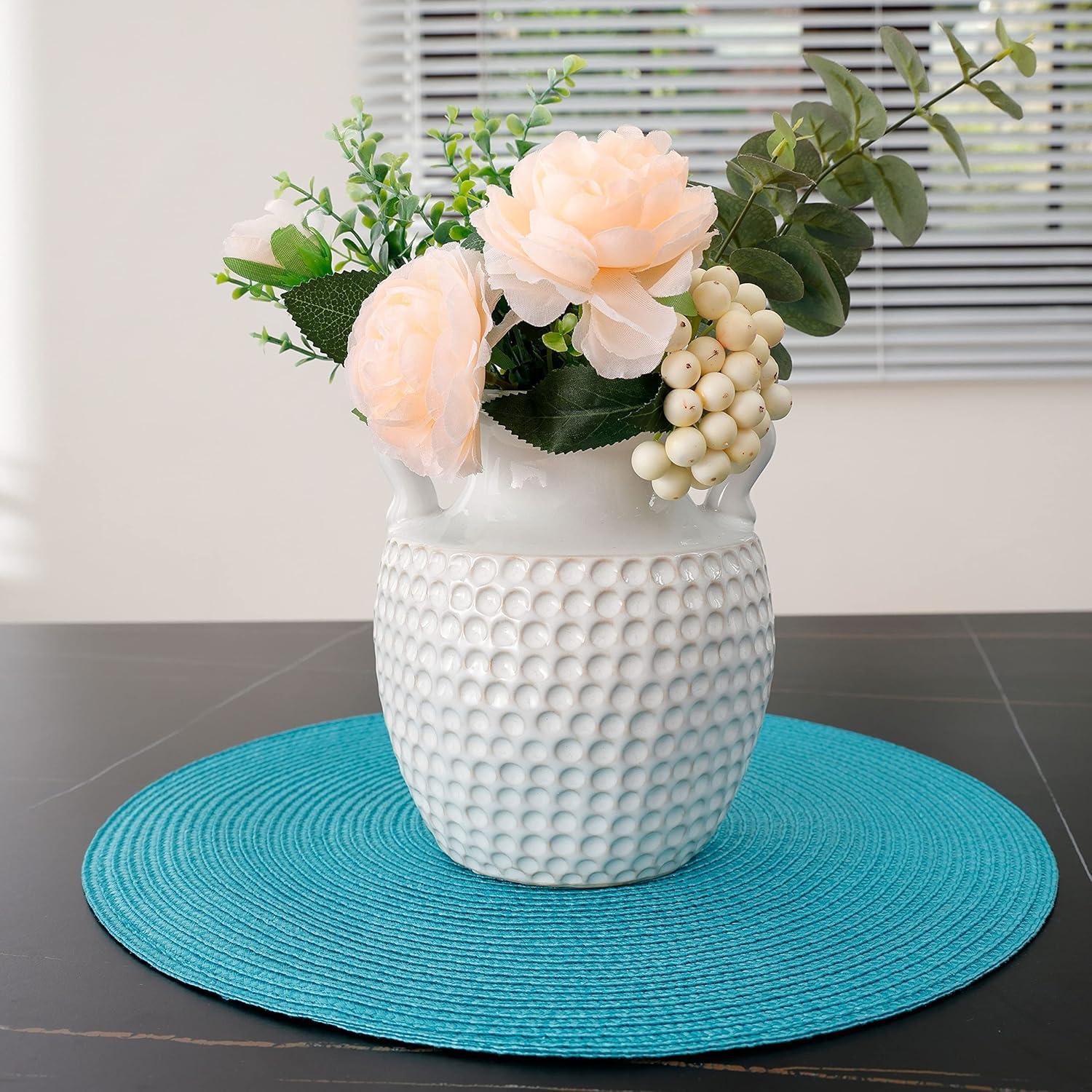 Aqua Woven Round Placemats Set of 6, 14.75"