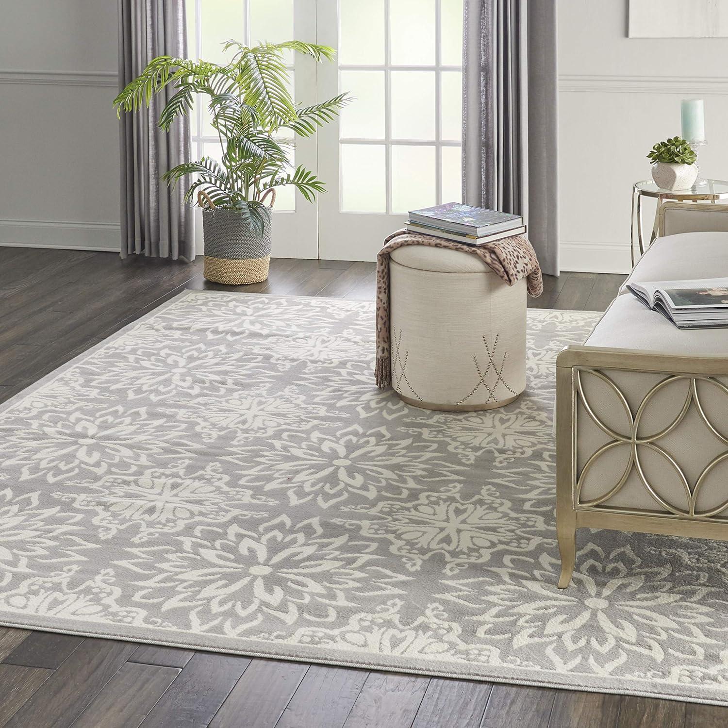 Nourison Jubilant Geometric Floral Ivory/Grey 7' x 10' Area Rug, (7' x 10')