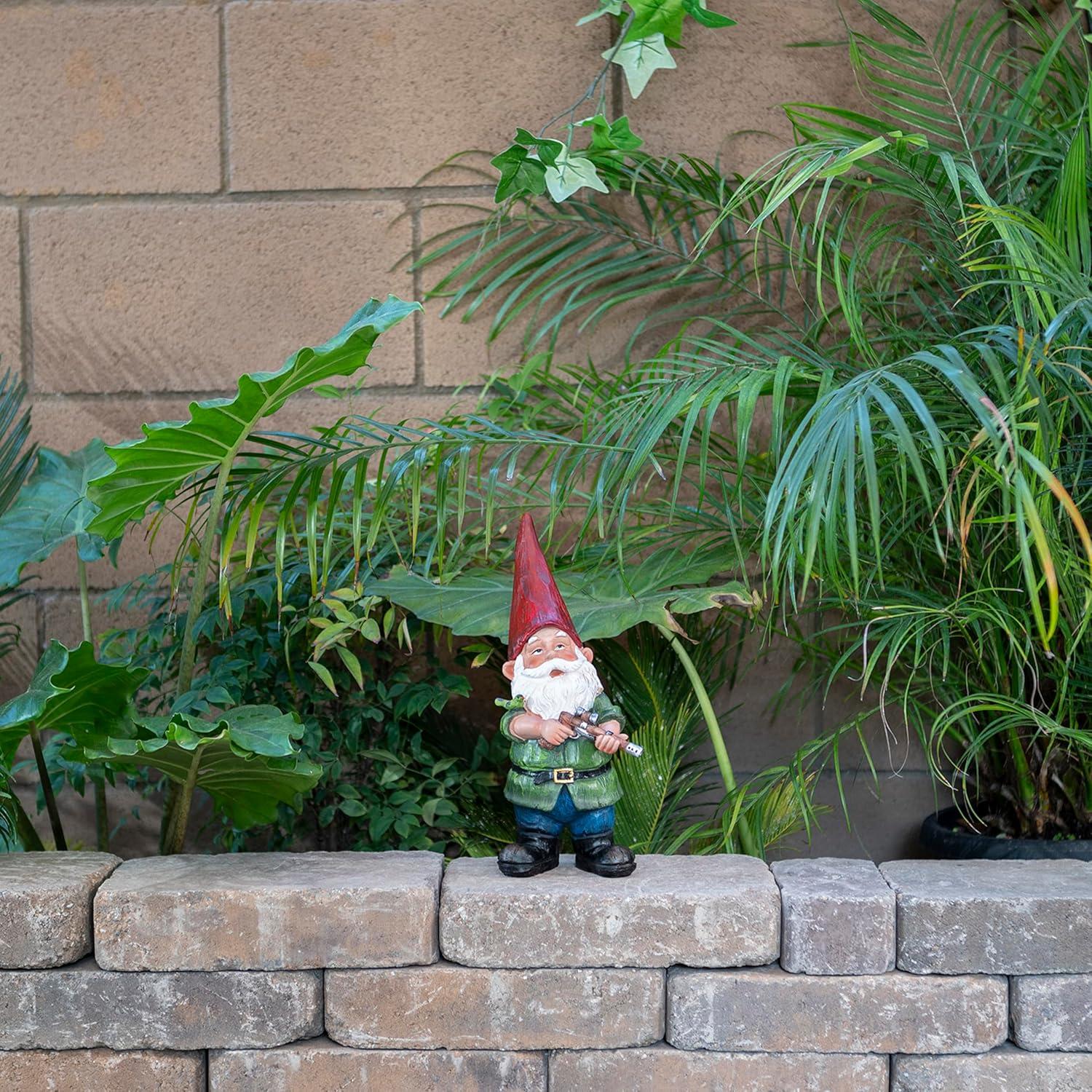 11" Polyresin Hunting Shirt Garden Gnome Statue Green - Alpine Corporation: Weatherproof Outdoor Decor